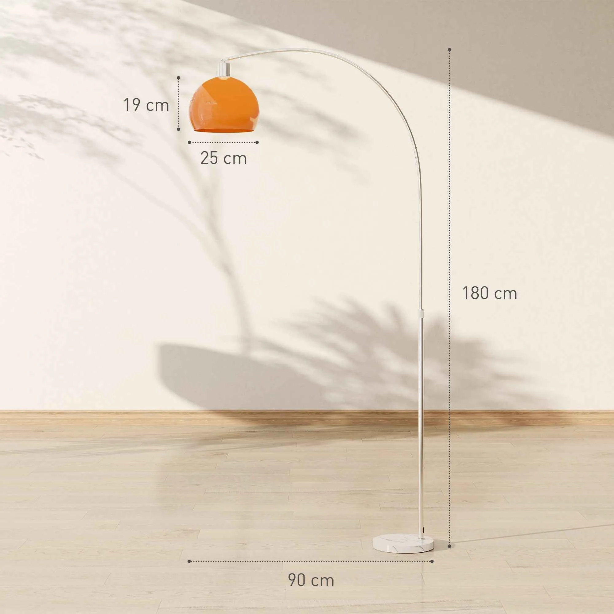 HOMCOM Arc Floor Lamp with Foot Switch, Marble, Metal and Plastic, 26x90x180 cm, White and Orange - Image 3