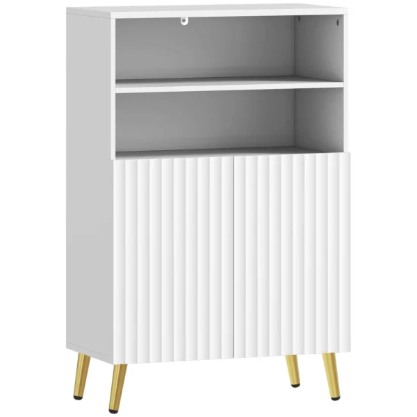 HOMCOM Modern Bathroom Cabinet with 2 Open Shelves and Soft-Close Doors, 60x31.8x93 cm, White