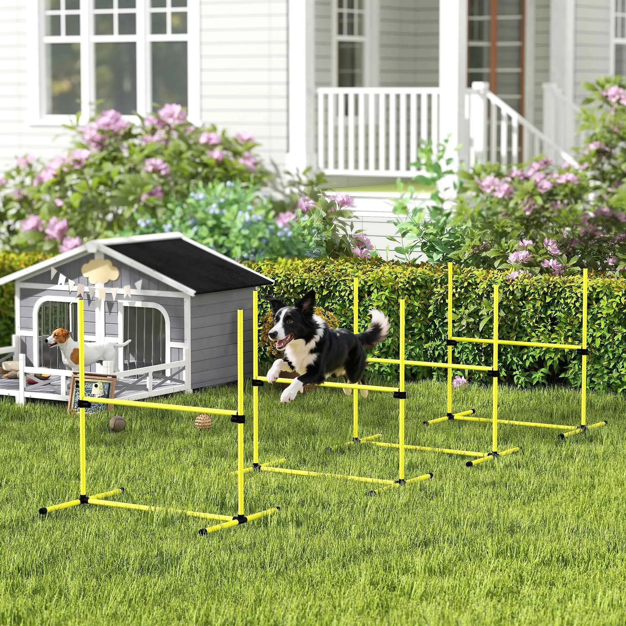 PawHut Set of 4 Agility Dog Training Hurdles, Adjustable Height, with Carry Bag, Yellow - Image 2