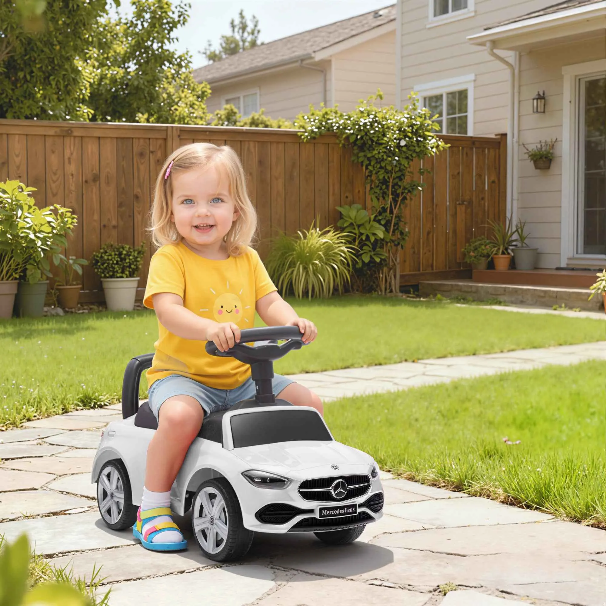 Mercedes Benz Licensed Ride-On Toy Car with Horn and Storage Space, 65x28x39 cm, White - Image 2