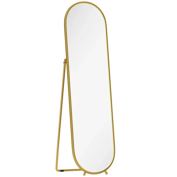 HOMCOM Full-Length Floor Mirror with Folding Stand, Glass and Metal, 50x4x180 cm, Gold