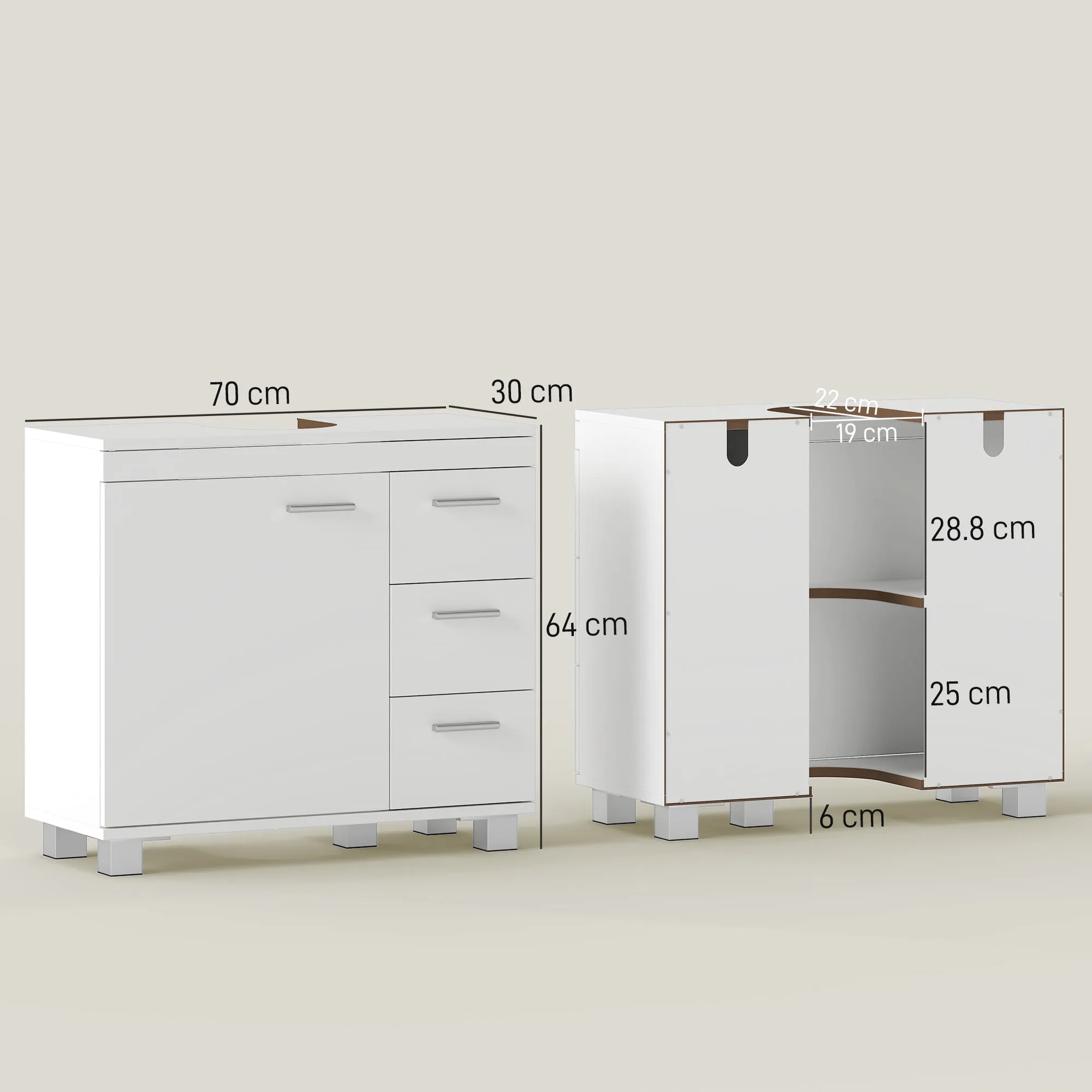 HOMCOM Bathroom Vanity Unit with Cabinet, Shelves and Drawers, White - Image 3