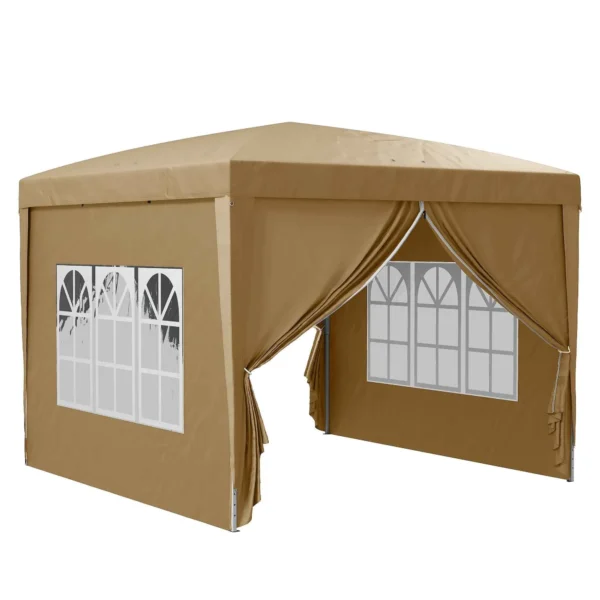Outsunny 3x3m Folding Outdoor Gazebo with 4 Side Panels, Steel and Oxford Fabric, Khaki