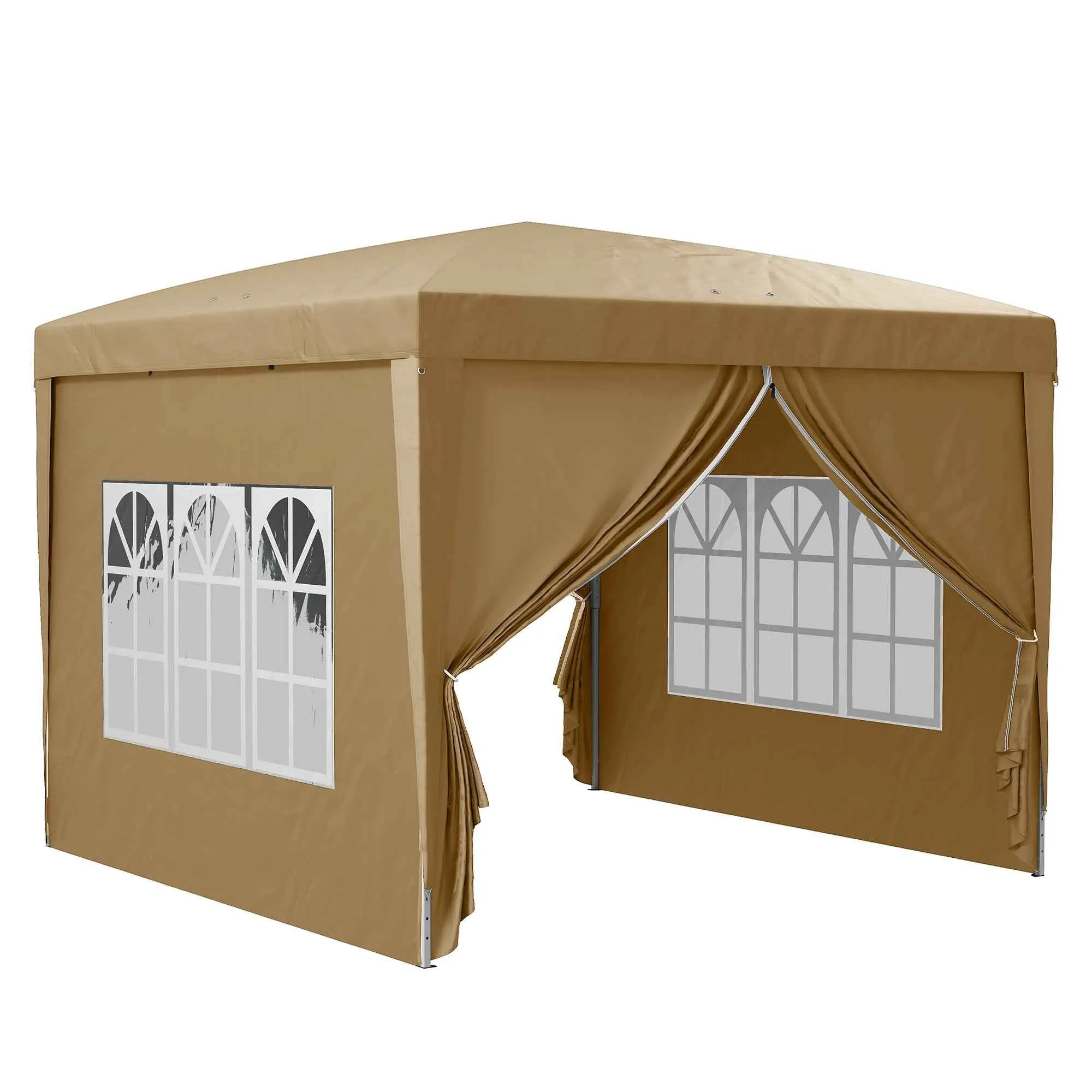 Outsunny 3x3m Folding Outdoor Gazebo with 4 Side Panels, Steel and Oxford Fabric, Khaki