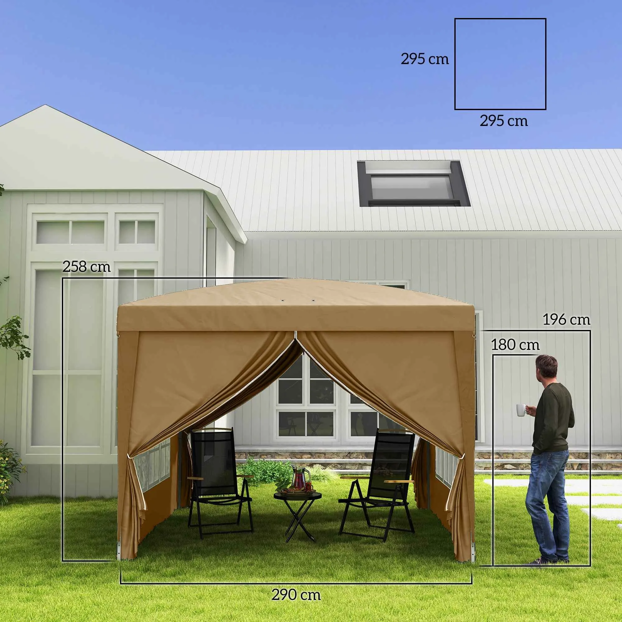 Outsunny 3x3m Folding Outdoor Gazebo with 4 Side Panels, Steel and Oxford Fabric, Khaki - Image 3