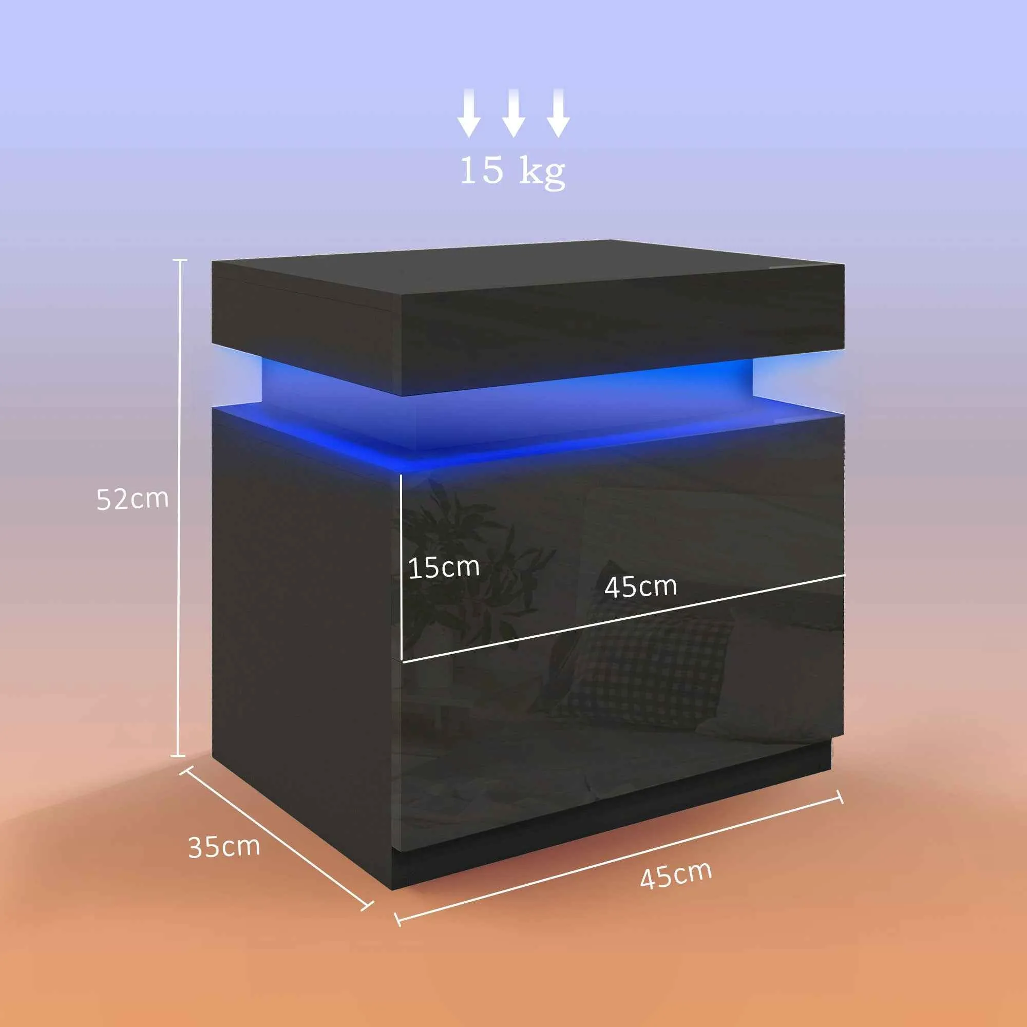 HOMCOM 16-Color LED Nightstand with 4 Modes and 2 Drawers, Wooden, 45x35x52 cm, Black - Image 3