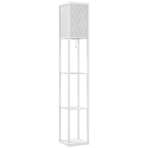 HOMCOM 2-in-1 Modern Floor Lamp with 3 Shelves, E27 Socket, 26 x 26 x 160 cm, White