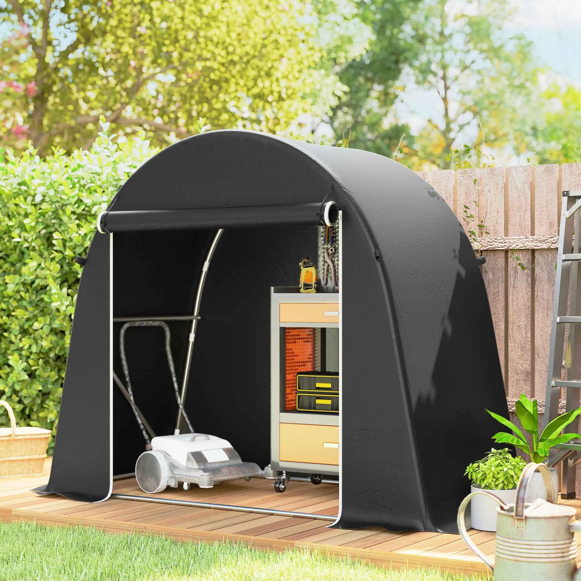 Outsunny Bike and Tool Storage Tent with Zippered Entrance, PE and Metal, 245x120x200 cm, Dark Grey - Image 2