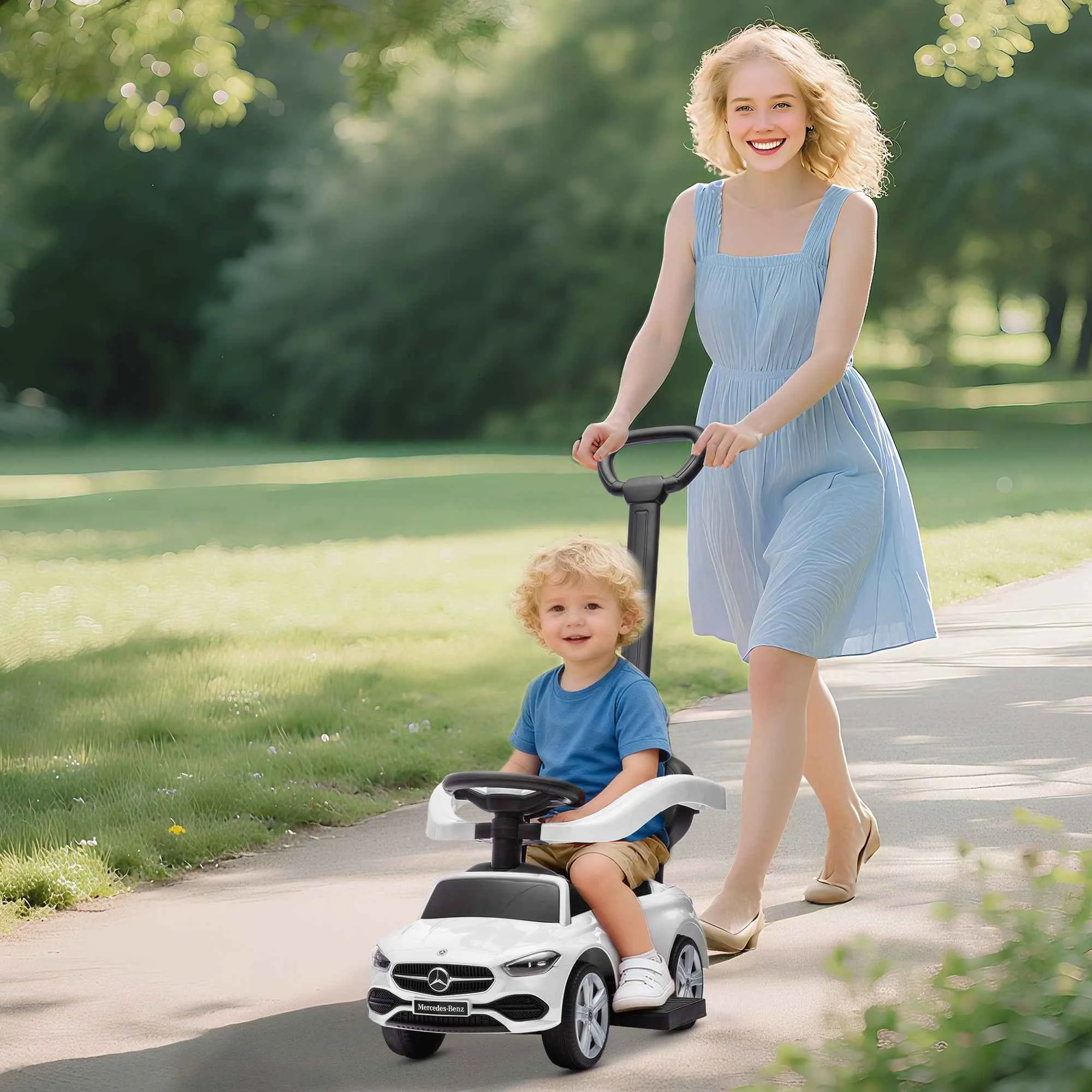AIYAPLAY Ride-On Car for Children 1-3 Years Old Convertible into Stroller with Mercedes License, 91x40x83 cm, White - Image 2
