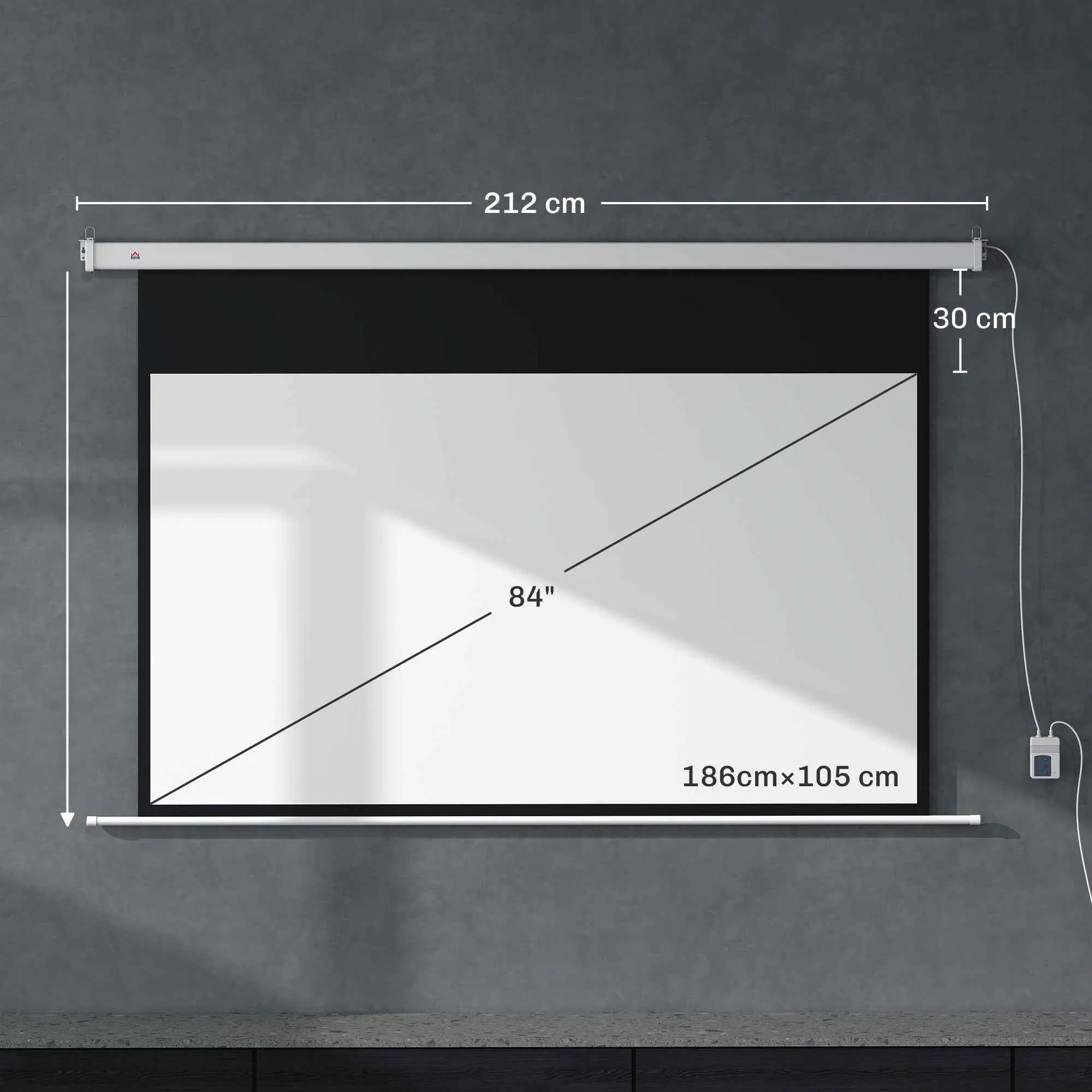 HOMCOM 84-Inch Projector Screen with Remote Control, PVC and Metal, 212 x 8 x 150 cm, White - Image 3