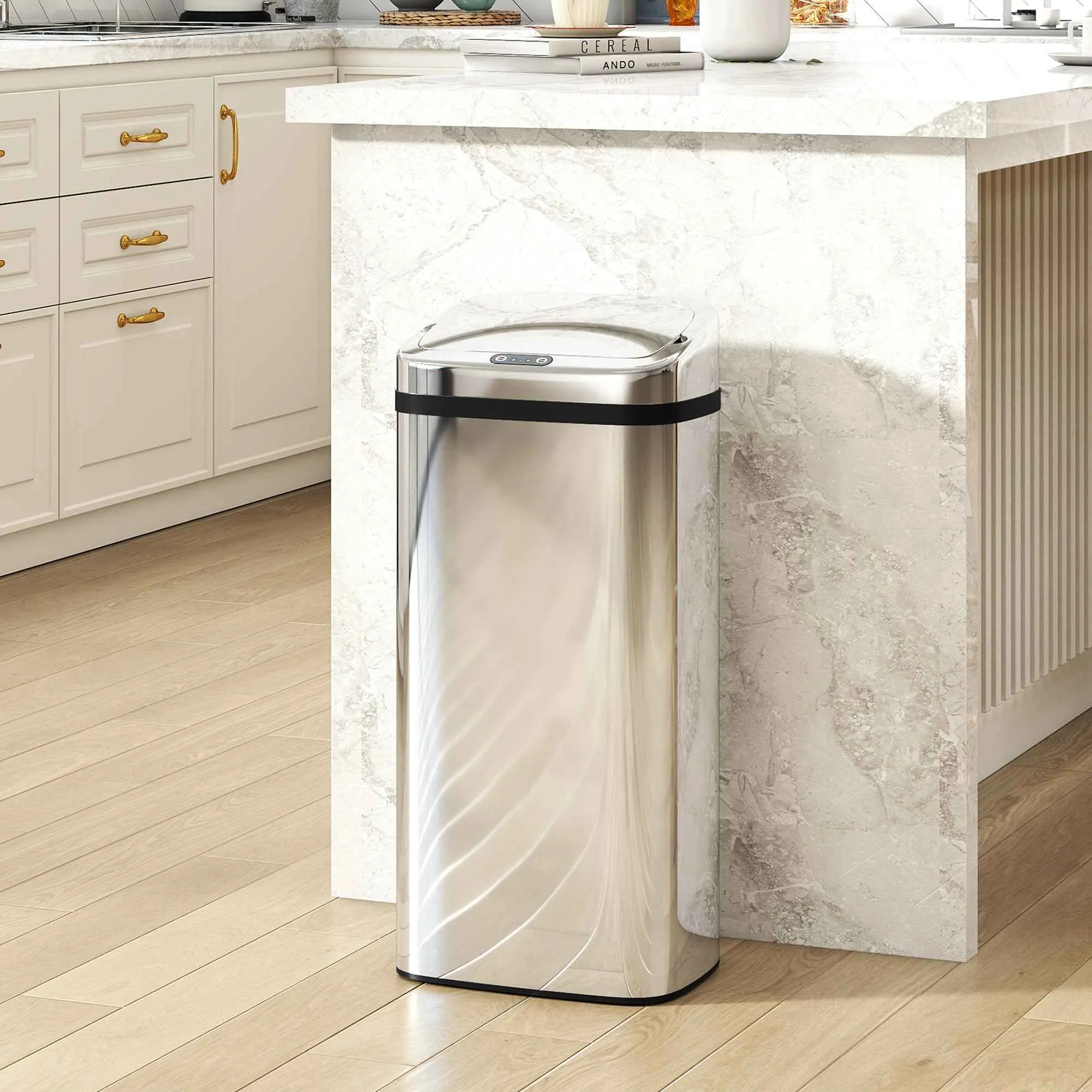 HOMCOM 40L Waste Bin with Sensor for Automatic Opening and Closing, 33x25x70 cm, Silver - Image 2