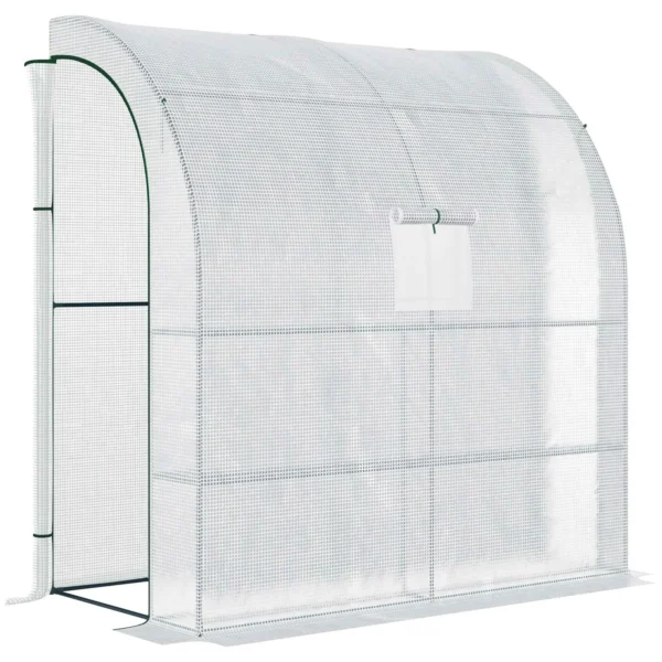 Outsunny 3-Tier Lean-To Greenhouse with Roll-Up Doors and Windows, PE and Steel, 200x100x215 cm, Green and White