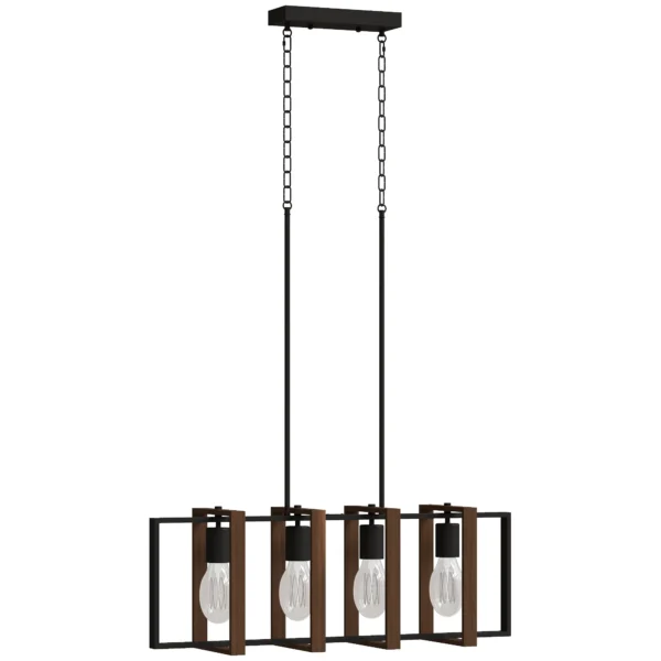 HOMCOM Rustic Pendant Light with 4 Rotatable Frames and Adjustable Chain, 80x21x90-130 cm, Black and Brown