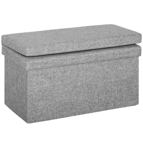HOMCOM Folding Storage Bench with Backrest and 77L Storage Compartment, Fabric Upholstery, 76x50x73 cm, Grey