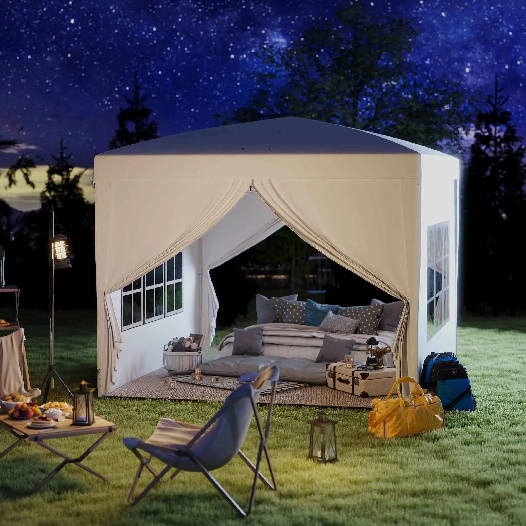 3x3m Folding and Waterproof Gazebo with Side Panels, Steel and Oxford Fabric, White - Image 2