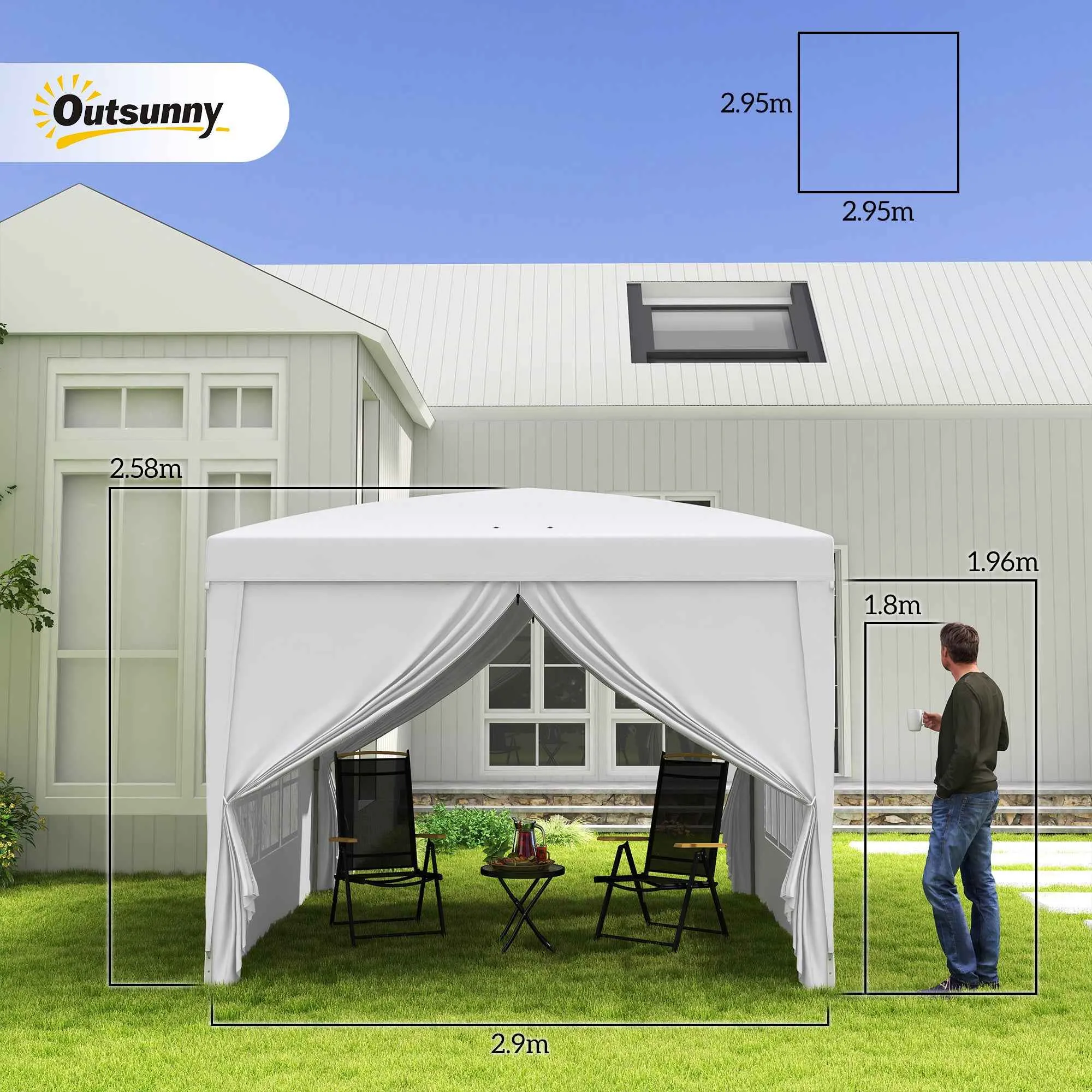 3x3m Folding and Waterproof Gazebo with Side Panels, Steel and Oxford Fabric, White - Image 3
