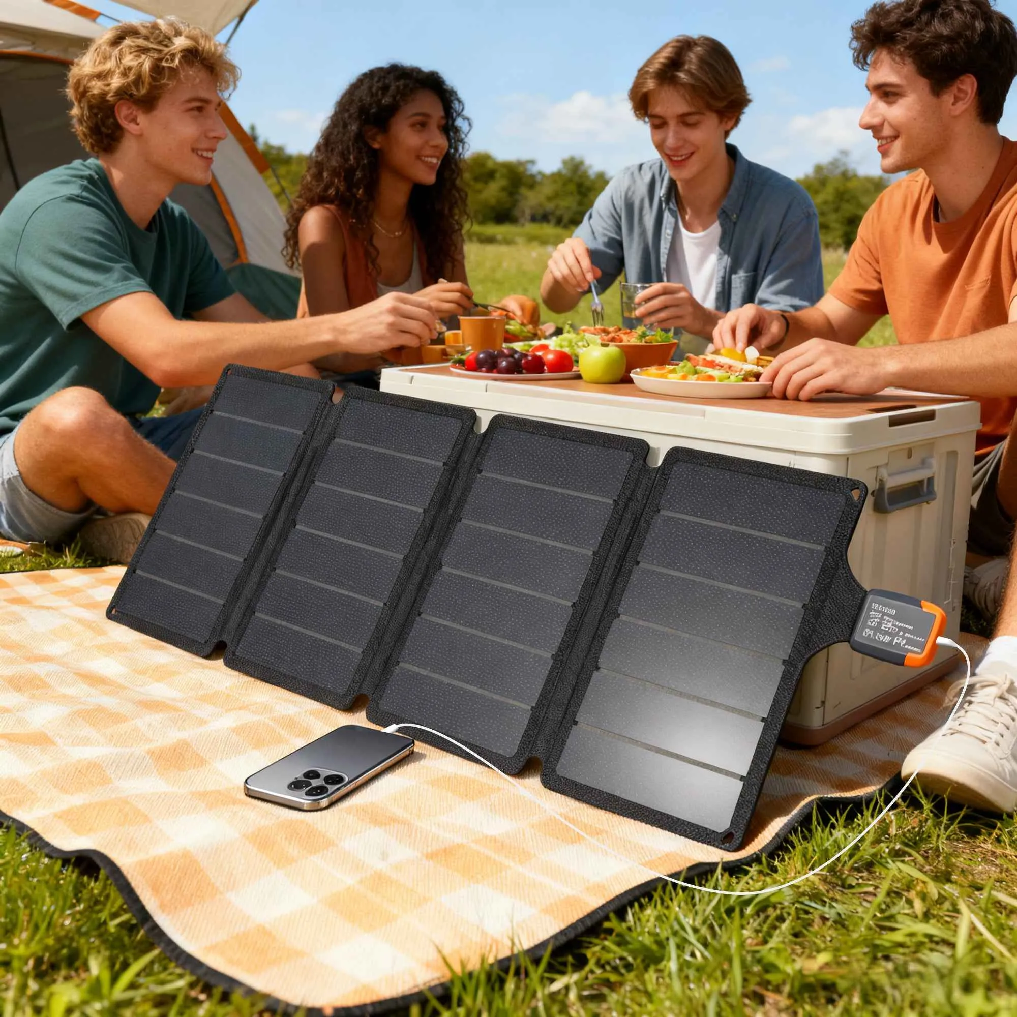 HOMCOM 36W Foldable Solar Charger with Type-C Connection, IP67 Waterproof in ETFE, Grey - Image 2