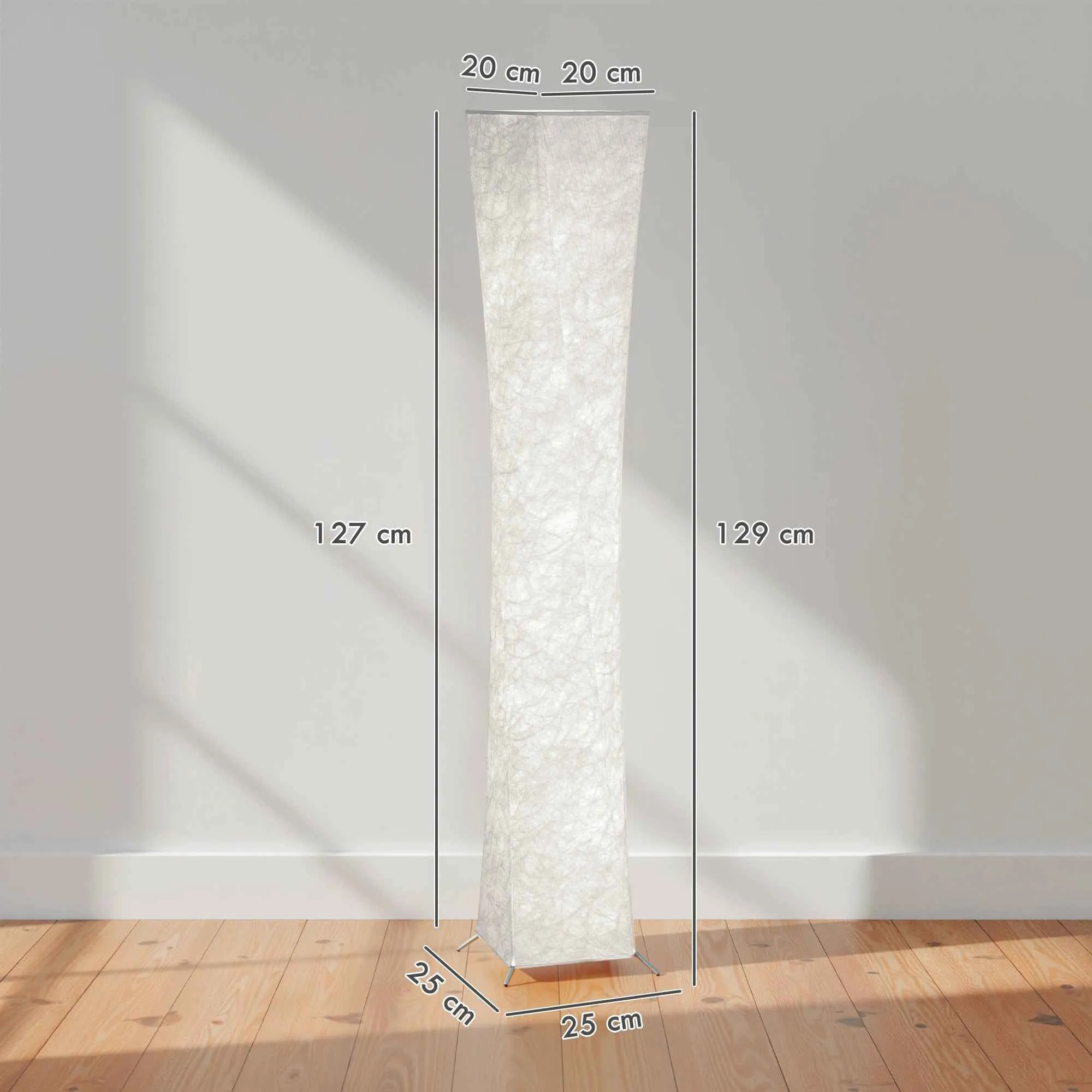 HOMCOM Modern Floor Lamp with Foot Switch, Steel and Fabric, 25x25x129 cm, White and Silver - Image 3