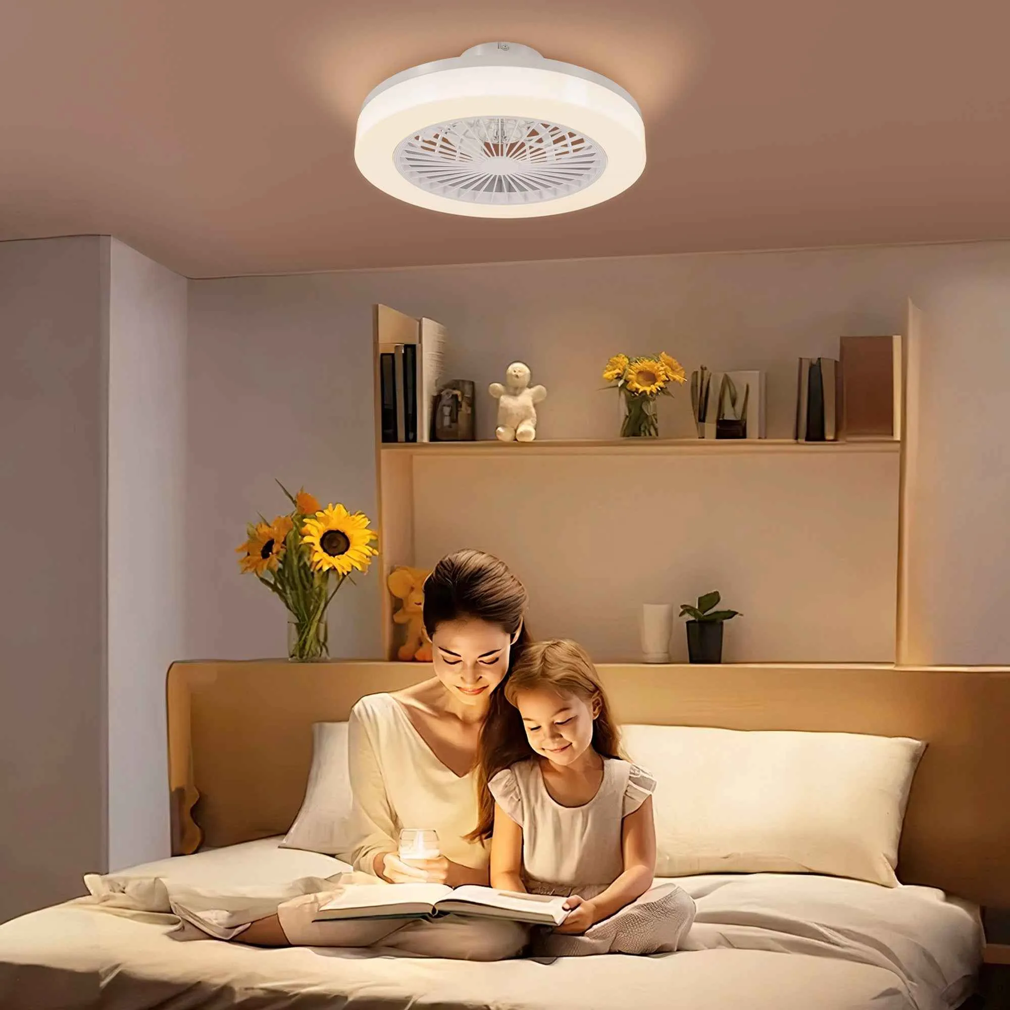 HOMCOM Ceiling Fan with Adjustable LED Light and 6 Speeds, Made of Plastic and Acrylic, Ø46x16 cm, White - Image 2