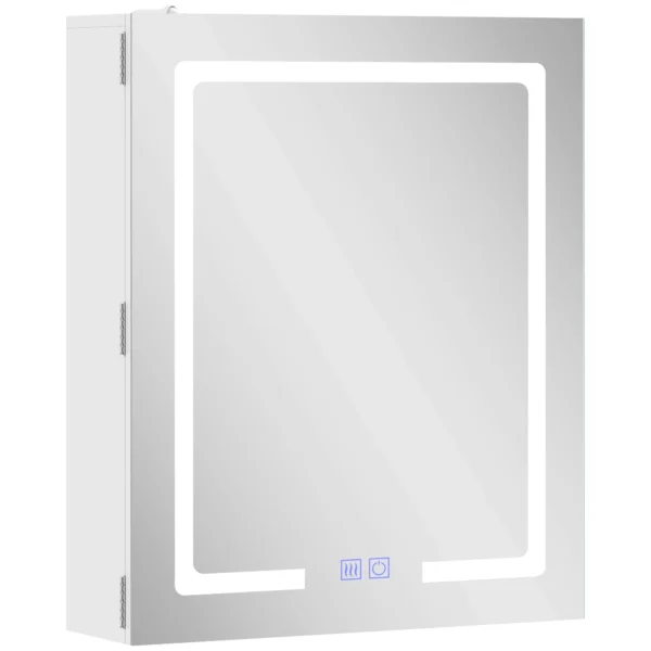 HOMCOM Bathroom Cabinet with Mirror, Adjustable LED Light and Anti-Fog System, 50x15x60 cm, White
