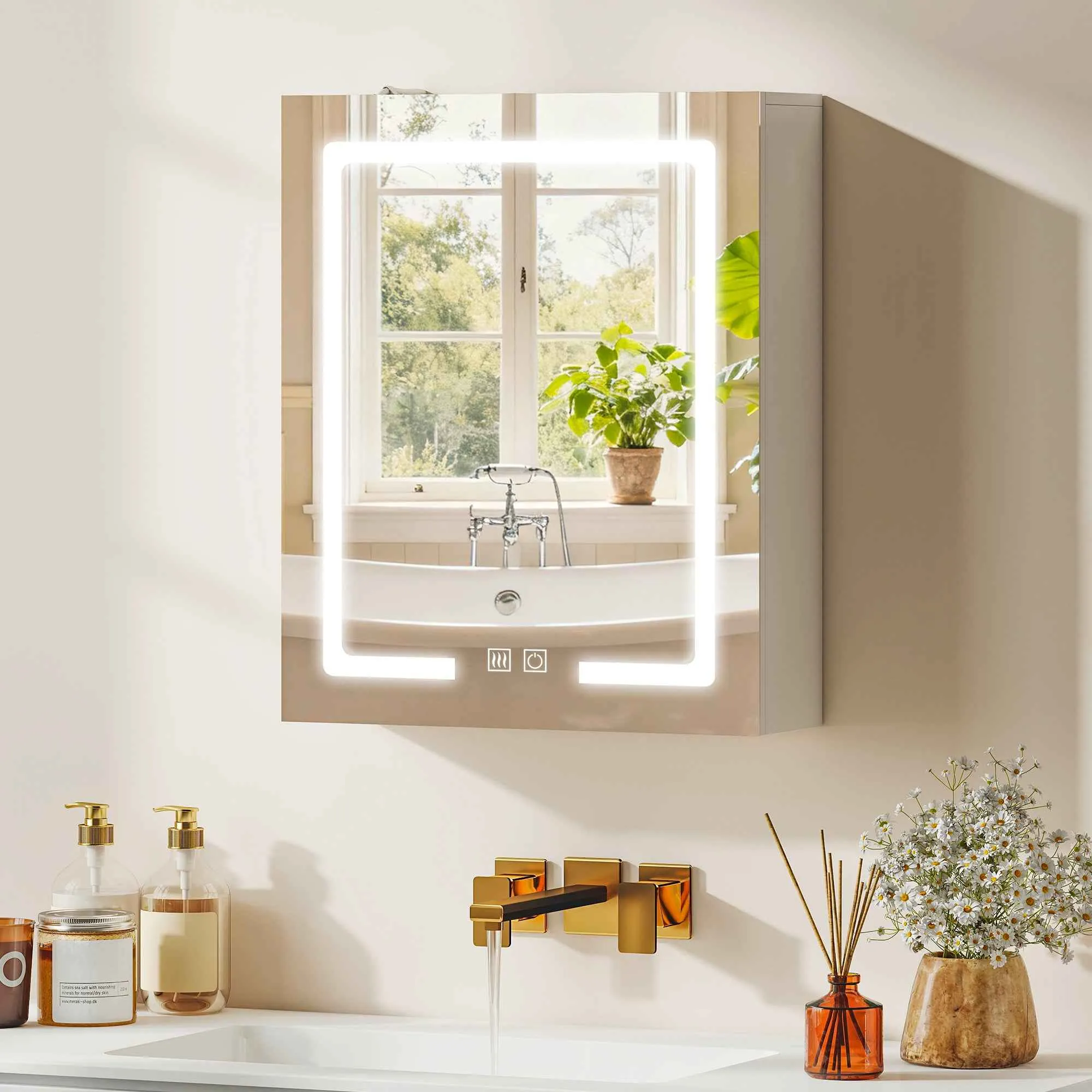 HOMCOM Bathroom Cabinet with Mirror, Adjustable LED Light and Anti-Fog System, 50x15x60 cm, White - Image 2