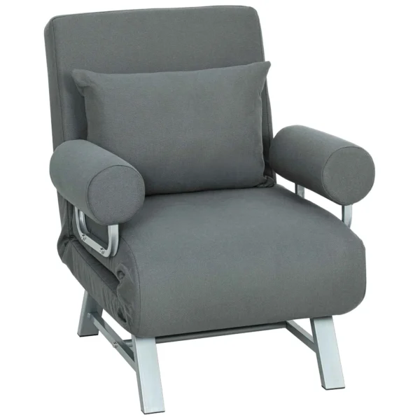 HOMCOM 3-in-1 Sofa Bed with 5-Level Reclining Backrest, Linen-Effect Fabric, 73x78x81 cm, Dark Grey