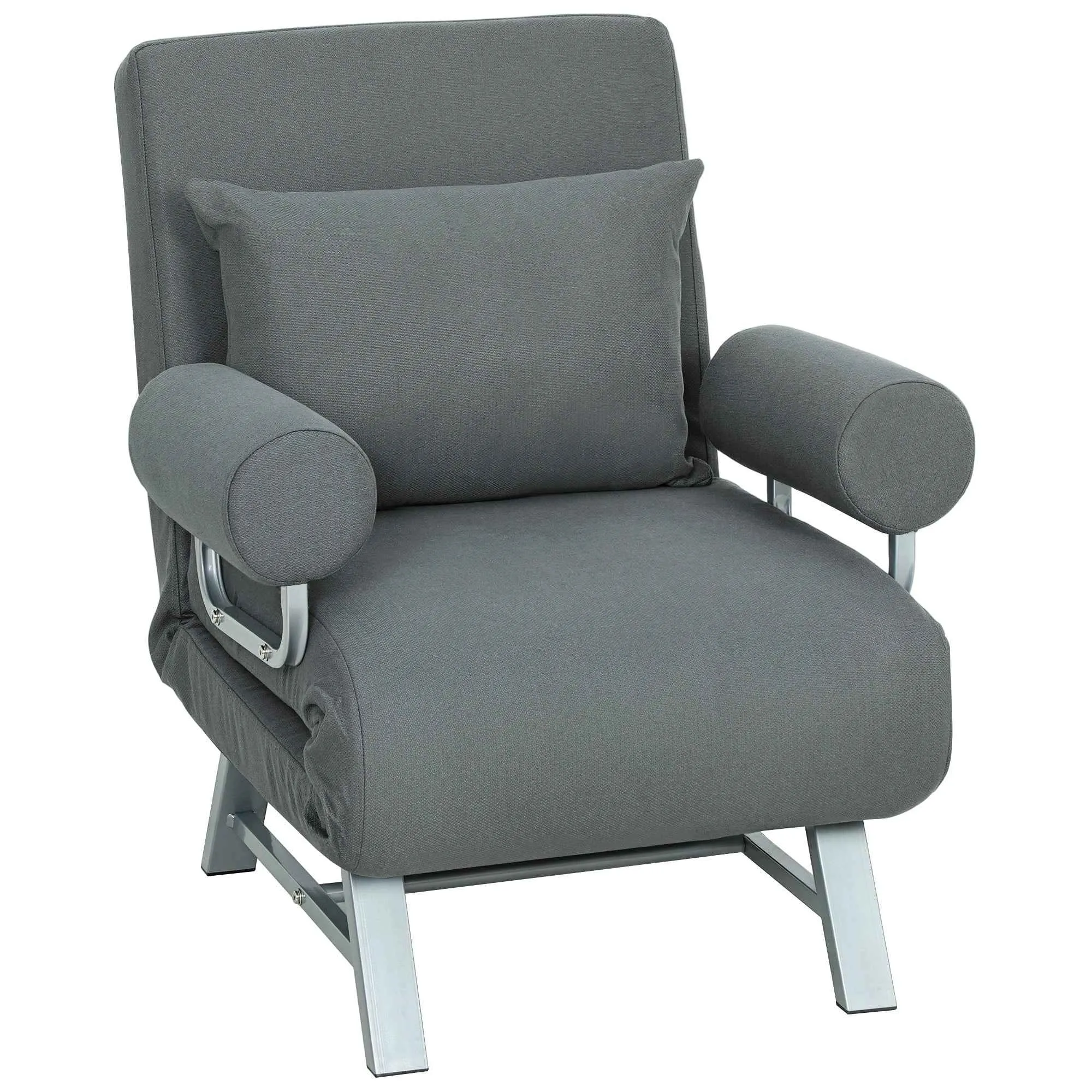 HOMCOM 3-in-1 Sofa Bed with 5-Level Reclining Backrest, Linen-Effect Fabric, 73x78x81 cm, Dark Grey