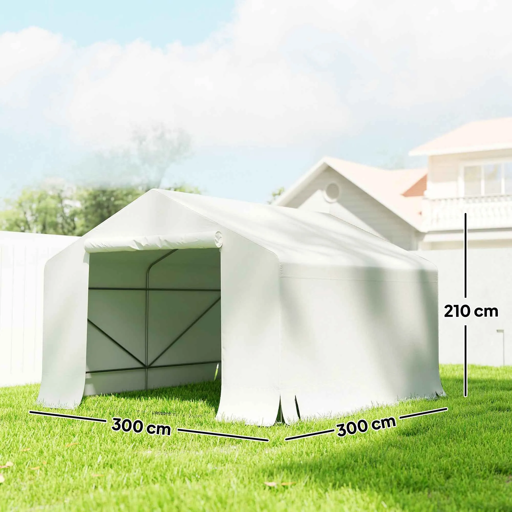 Outsunny 3x3m Waterproof Garden Shed and Garage Tent with Roll-Up Door, Metal and PE, White - Image 3