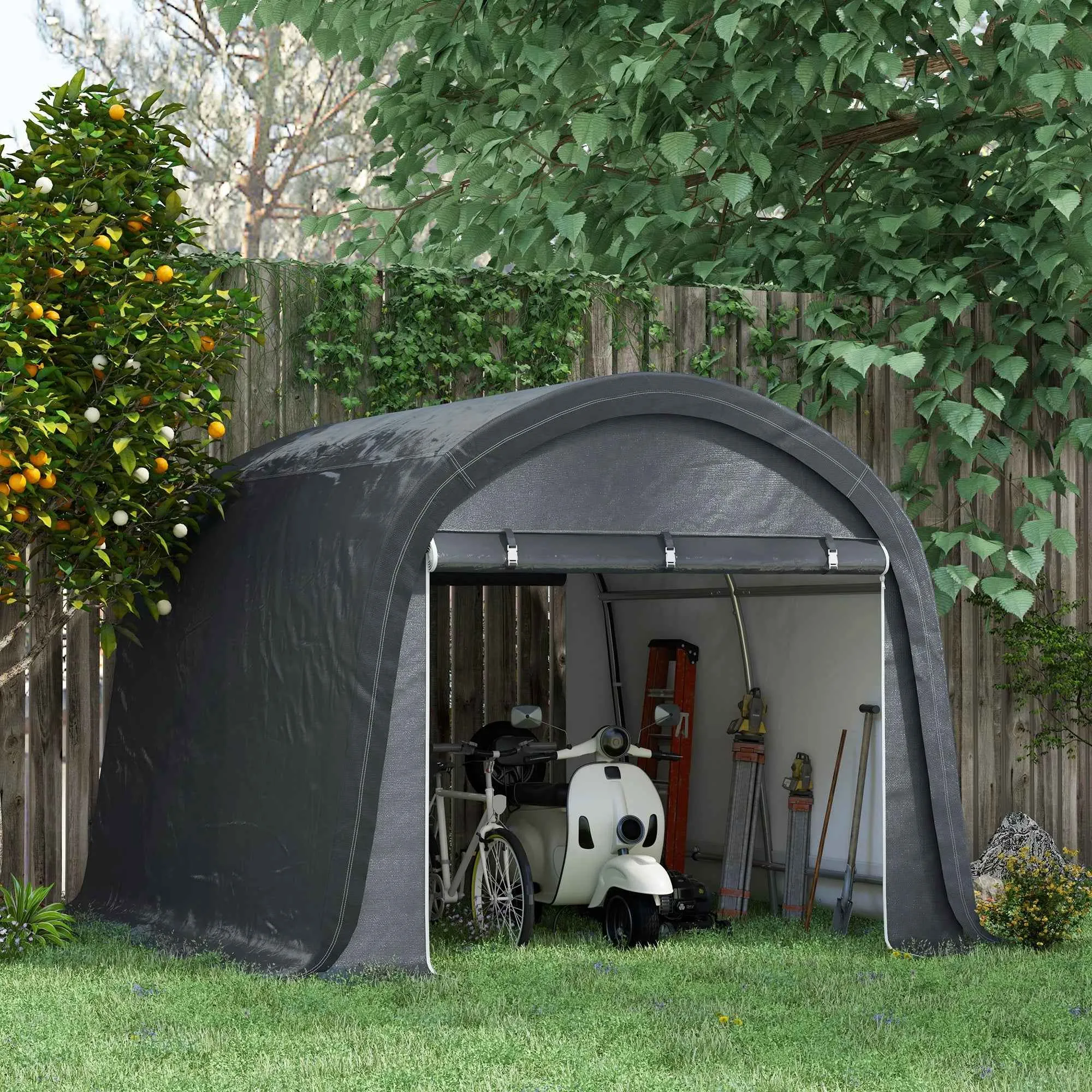 Outsunny Garden Tent for Motorcycles, Bicycles and Tools with 2 Zip Entrances, Made of Steel and PE, 300x300x235 cm, Grey - Image 2