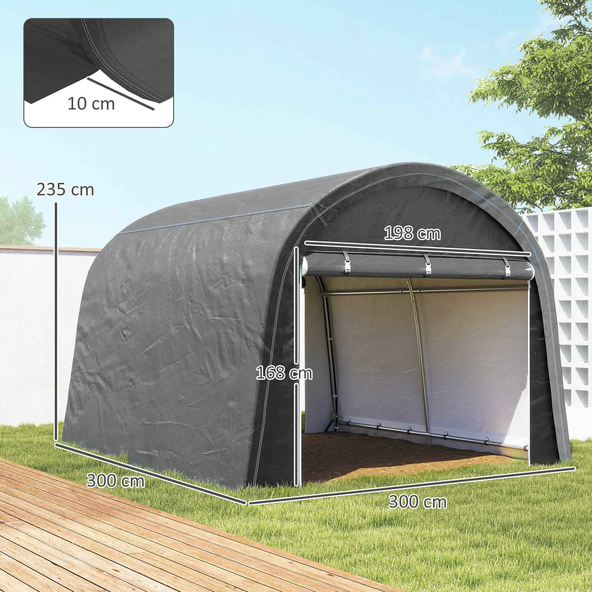 Outsunny Garden Tent for Motorcycles, Bicycles and Tools with 2 Zip Entrances, Made of Steel and PE, 300x300x235 cm, Grey - Image 3