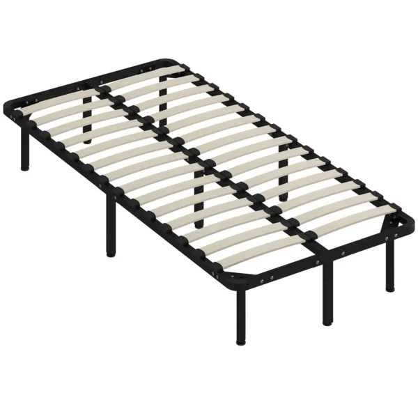 HOMCOM Industrial Bed Frame with 28 Slats and Storage Space, in Wood and Steel, 190x90x31 cm, Black and Wood