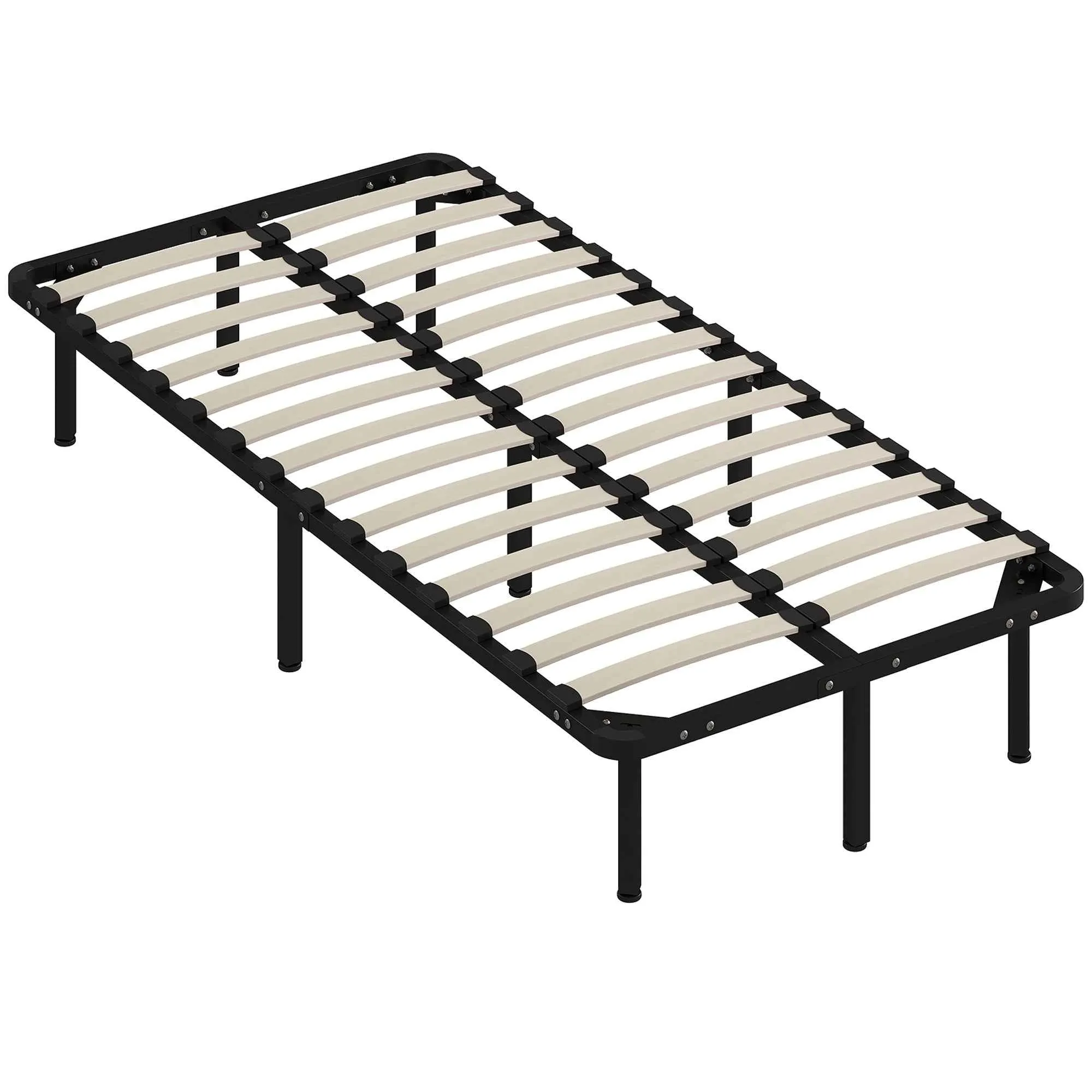 HOMCOM Industrial Bed Frame with 28 Slats and Storage Space, in Wood and Steel, 190x90x31 cm, Black and Wood