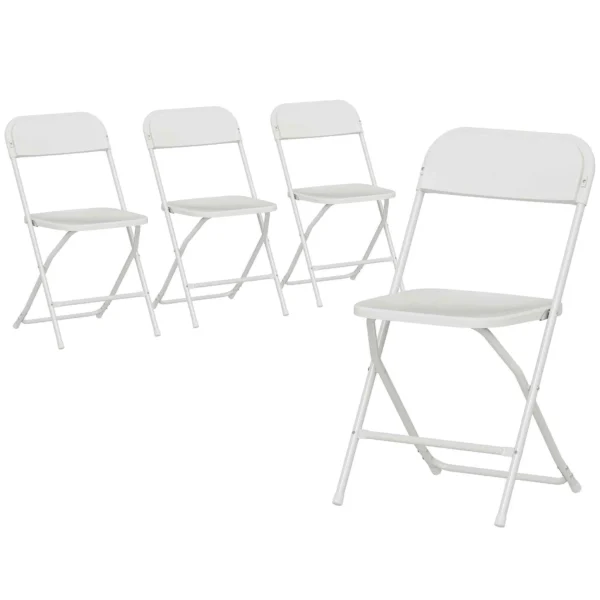 HOMCOM Set of 4 Folding Chairs with Drainage Holes in Plastic and Metal, 45x49x79.5 cm, White