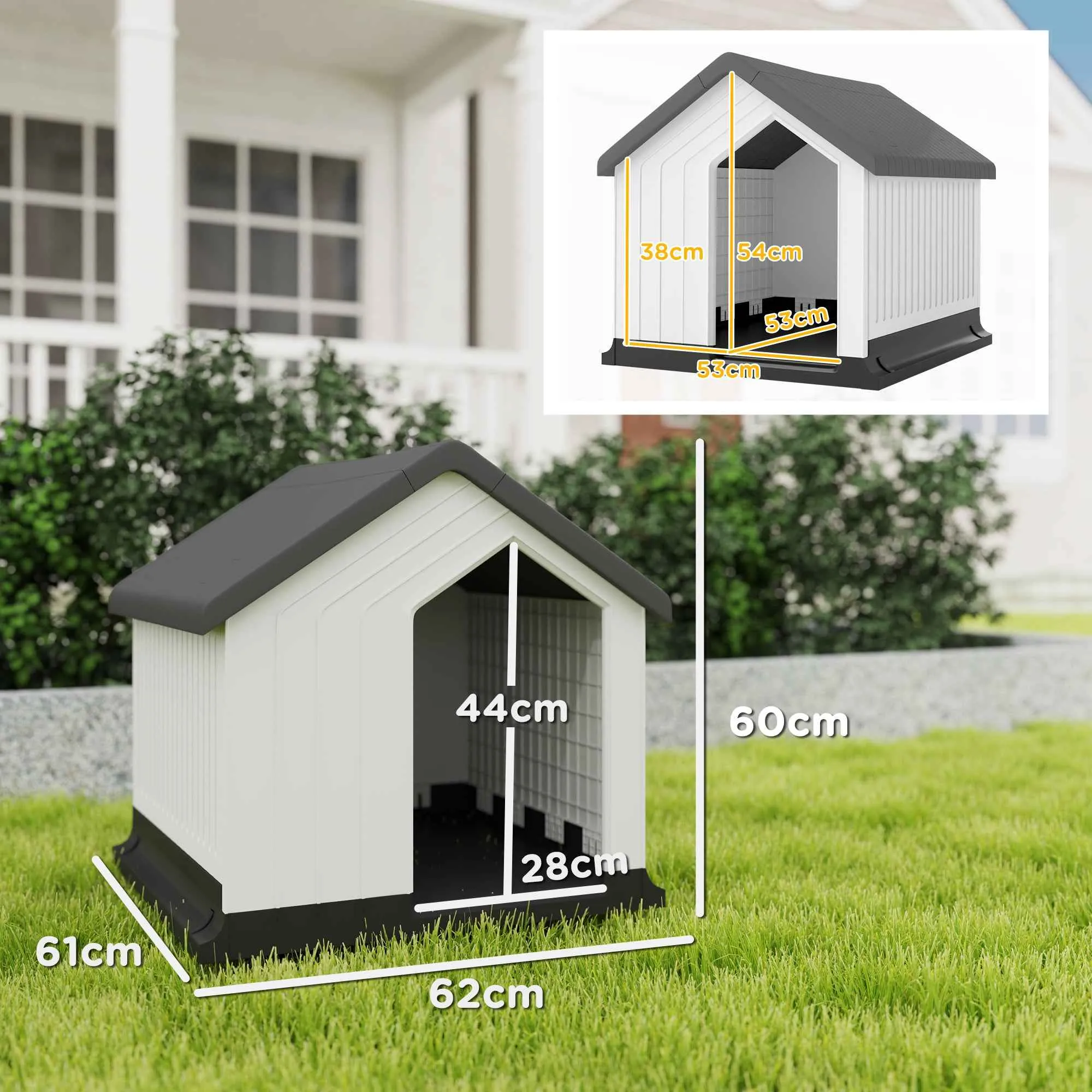 PawHut Waterproof Outdoor Plastic Dog House for Small and Mini Dogs with Window, 62x61x60 cm, Grey - Image 3