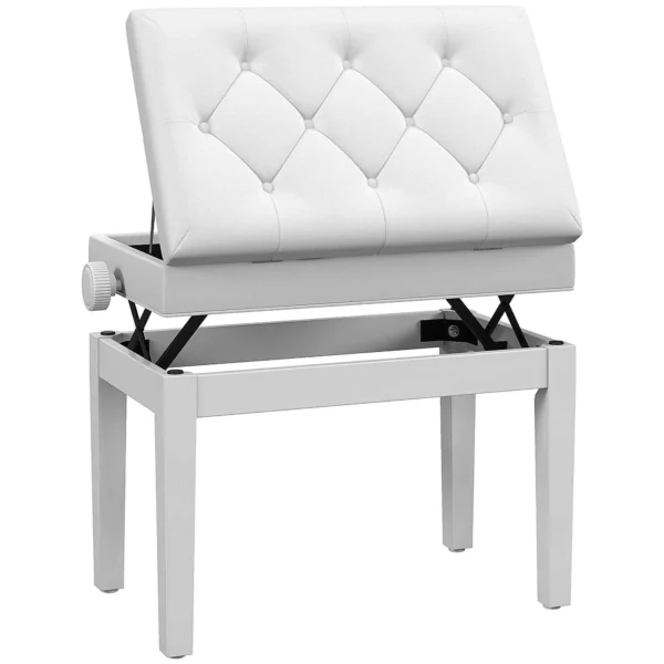 HOMCOM Adjustable Piano Stool with Storage Compartment and Padded Seat, 54.5x33x48-58 cm, White