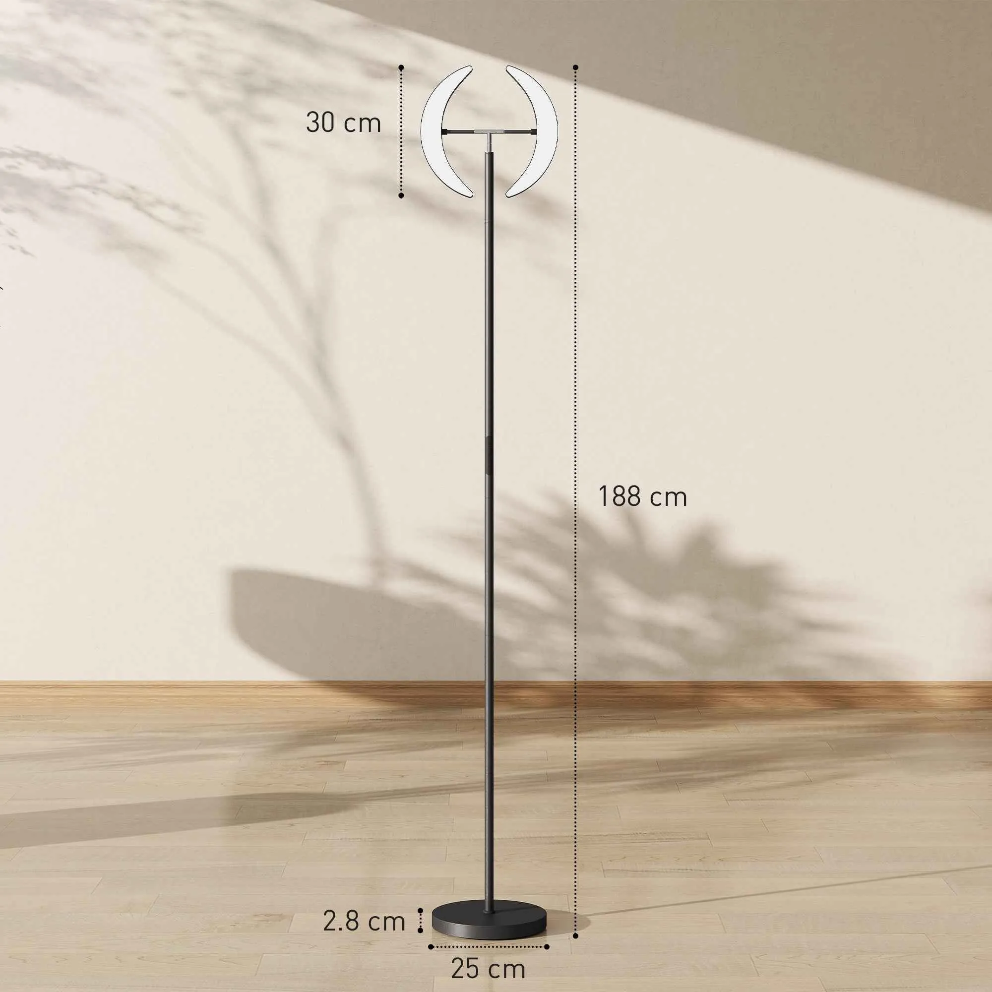 HOMCOM Dimmable Floor Lamp 2700K-6000K with Remote Control and 350° Swivel Double Head, Black - Image 3