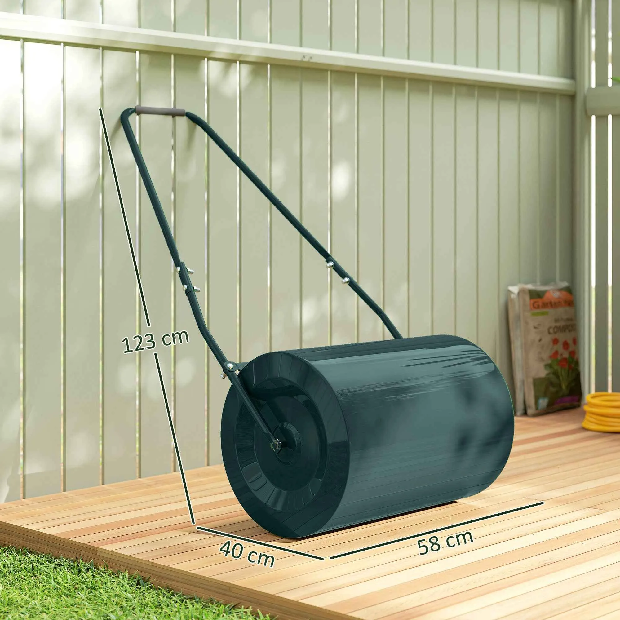 Outsunny 63L Lawn Roller with Scraper Blade, Metal, 123x58x40 cm, Dark Green - Image 3