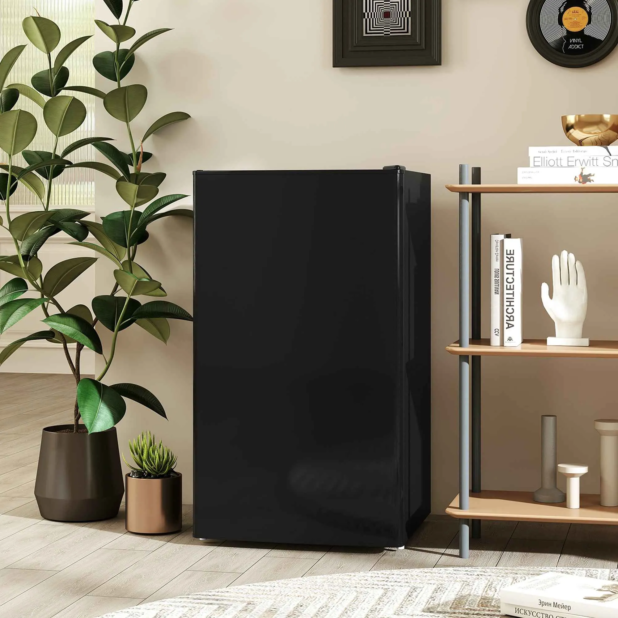 HOMCOM 91L Reversible Single-Door Small Refrigerator with Freezer and Adjustable Temperature, Black - Image 2
