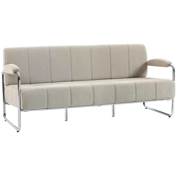 3-Seater Modern Sofa Upholstered in Beige Chenille, Made of Steel, Sponge and Plywood, 174x75x76 cm