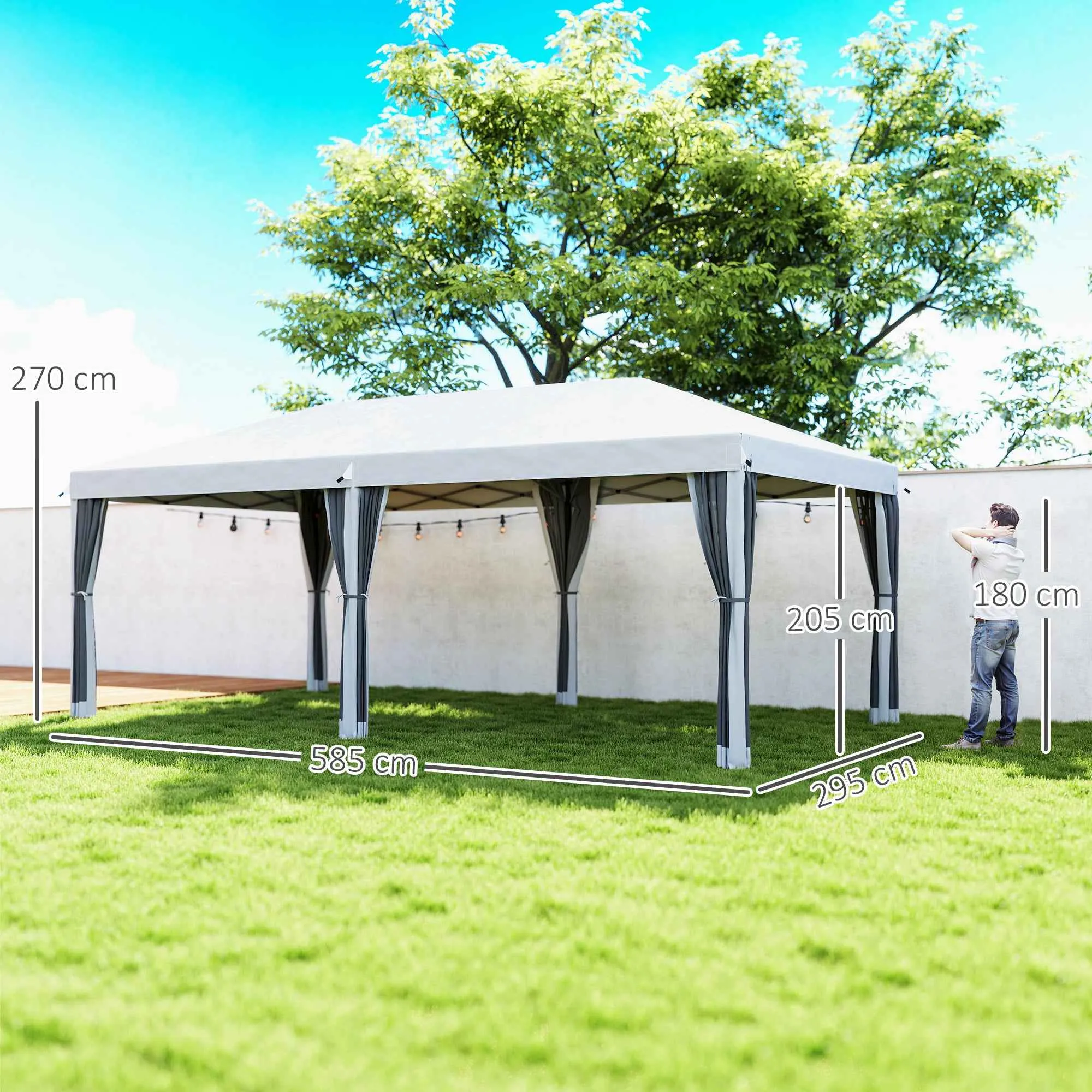 Outsunny 6x3m Folding Garden Gazebo with Mosquito Net and Carry Bag, Cream - Image 3