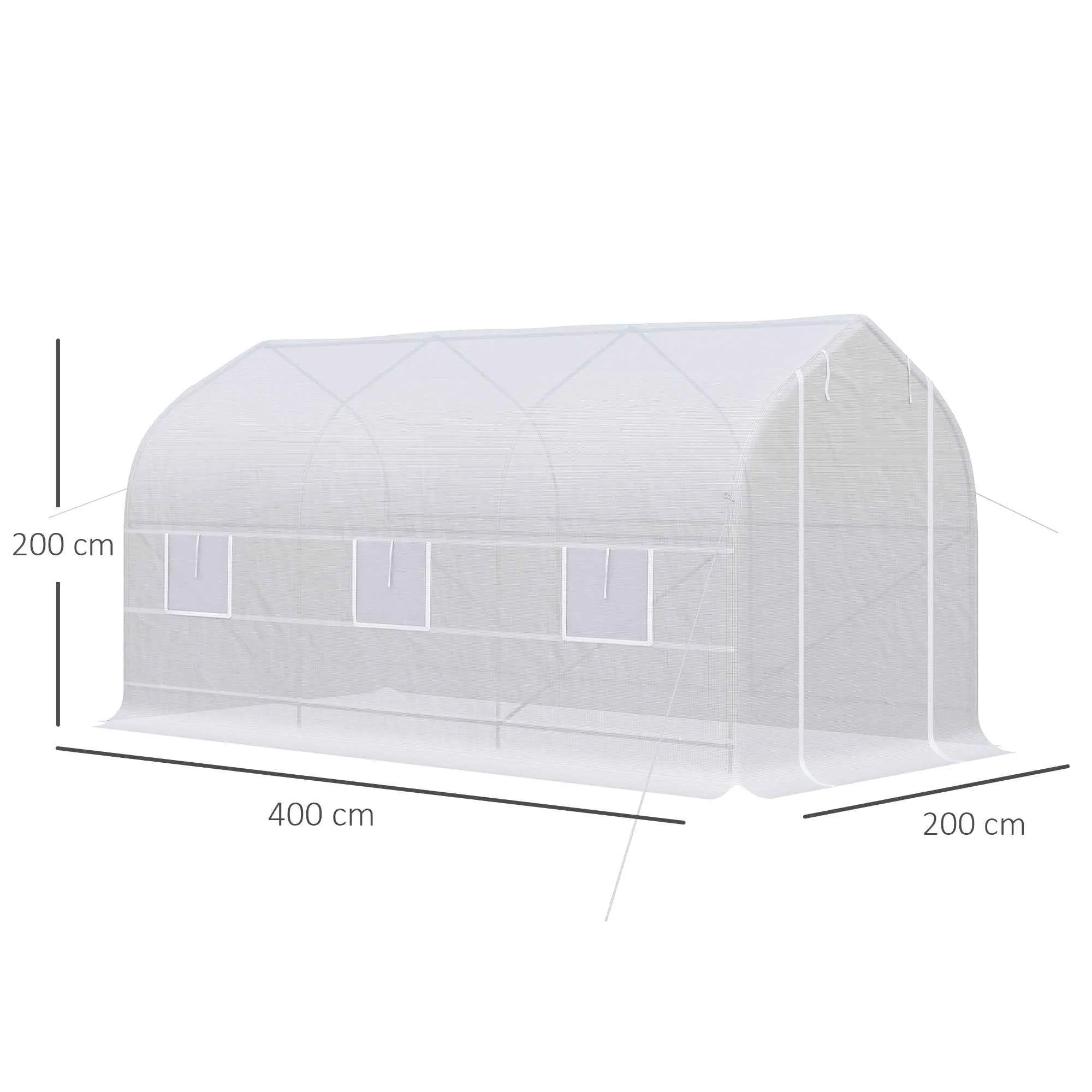 Outsunny UV-Proof Tunnel Greenhouse with 6 Mesh Windows and Roll-Up Entrance, Metal and PE, 4x2x2 m, White - Image 3