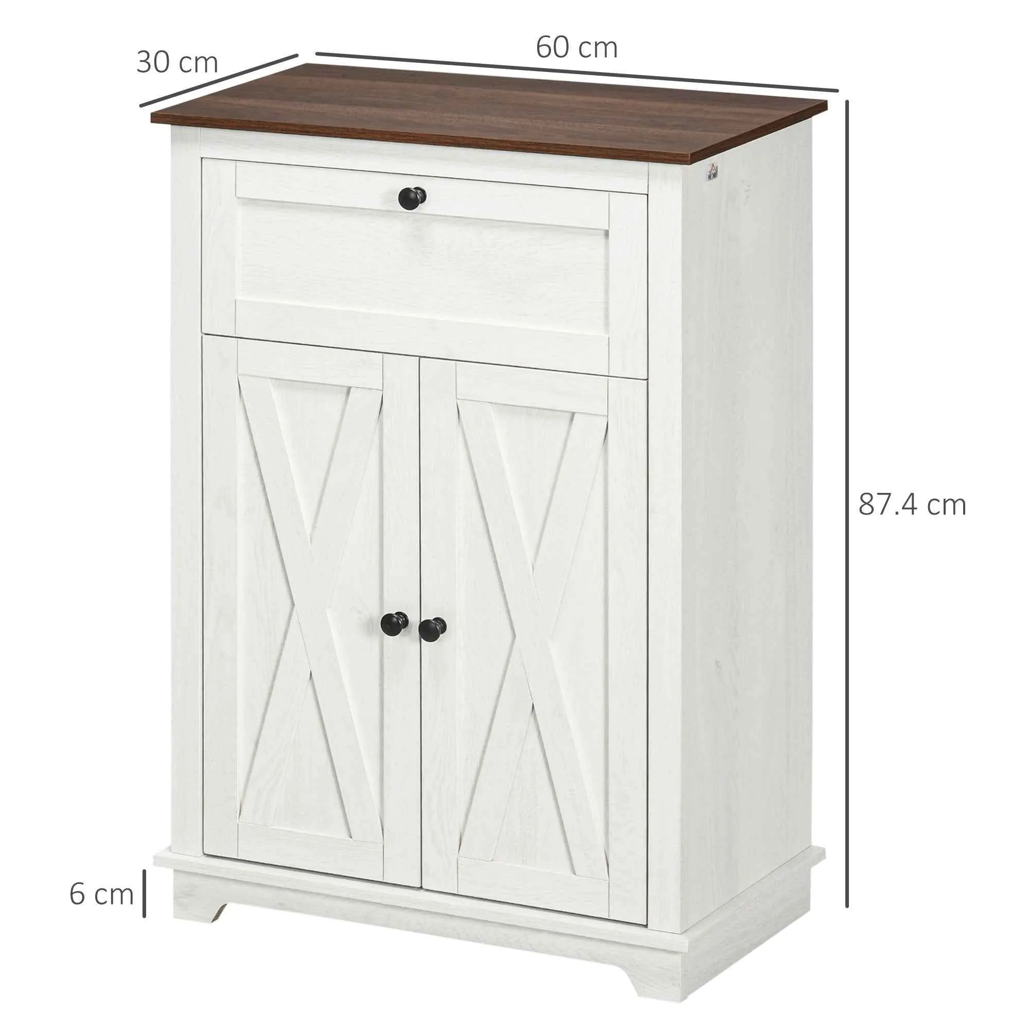 HOMCOM Rustic Style Kitchen Sideboard with Drawer and Adjustable Shelf, White - Image 3