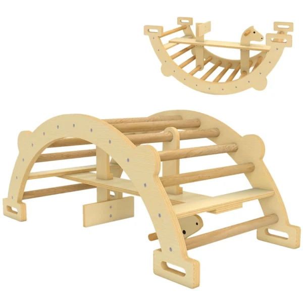 Montessori Wooden Arch for Children 2-4 Years Old Convertible into a Rocking Chair 110x52x45 cm, Wood Color