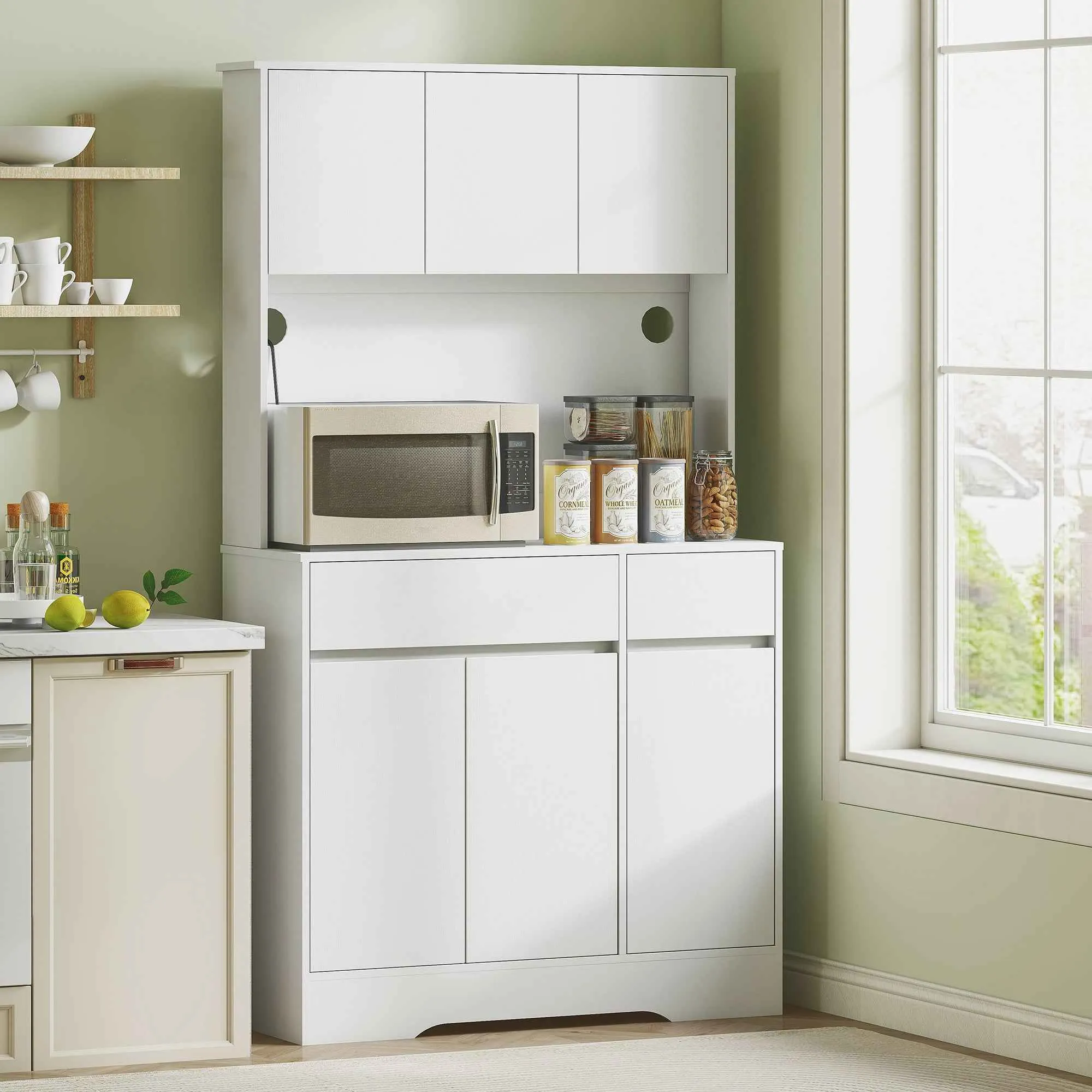 HOMCOM Modern Kitchen Sideboard with 4 Cabinets, 2 Drawers and Adjustable Shelves, 100x38x180 cm, White - Image 2