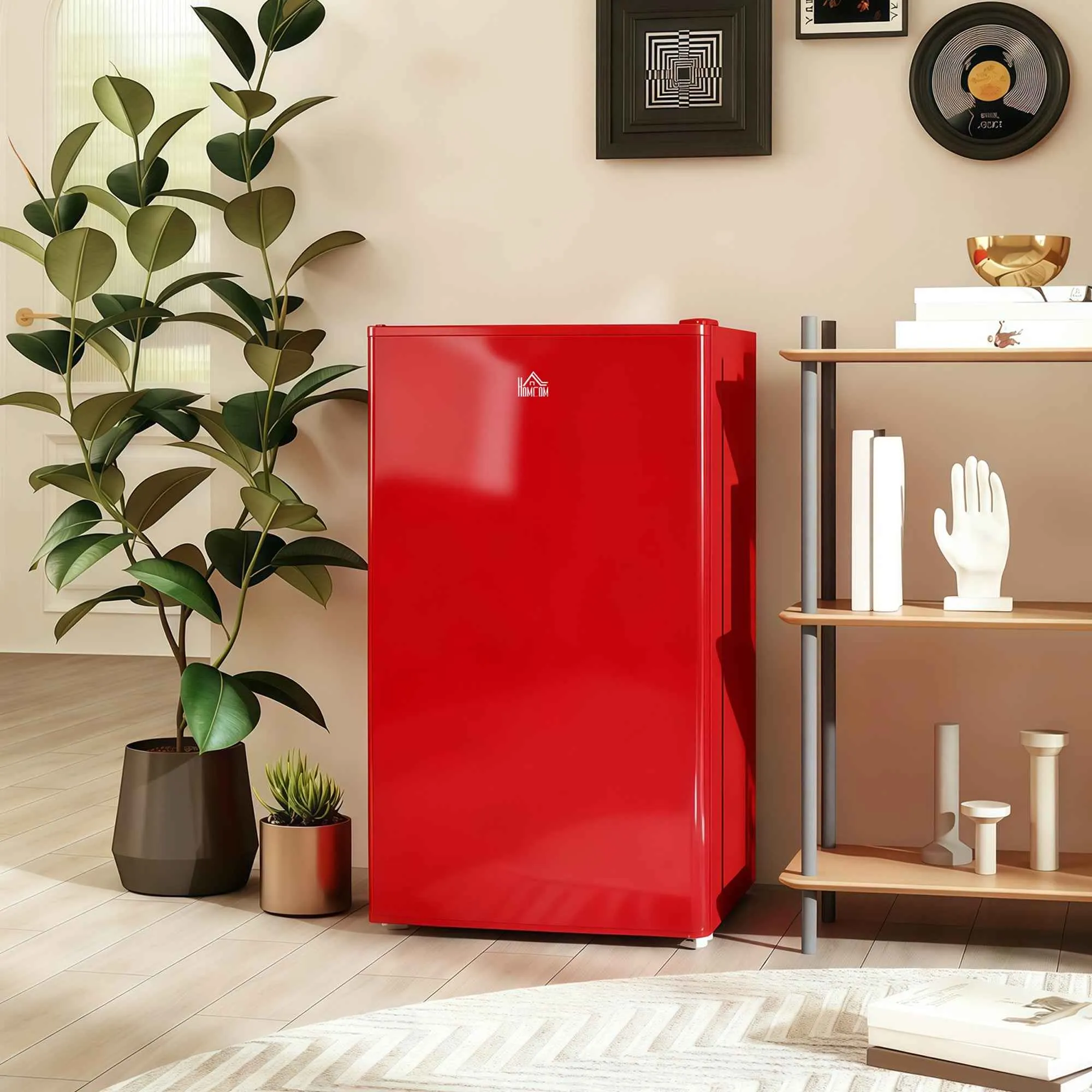 HOMCOM 91L Small Reversible Single-Door Refrigerator with Freezer and Adjustable Temperature, Red - Image 2