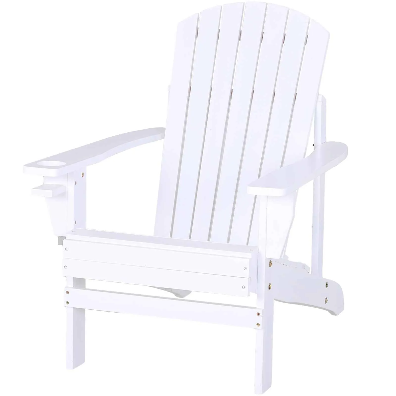 Outsunny White Wood Adirondack Garden Chair with Cup Holder, Waterproof and Mildew-Proof, 97x72.5x93cm