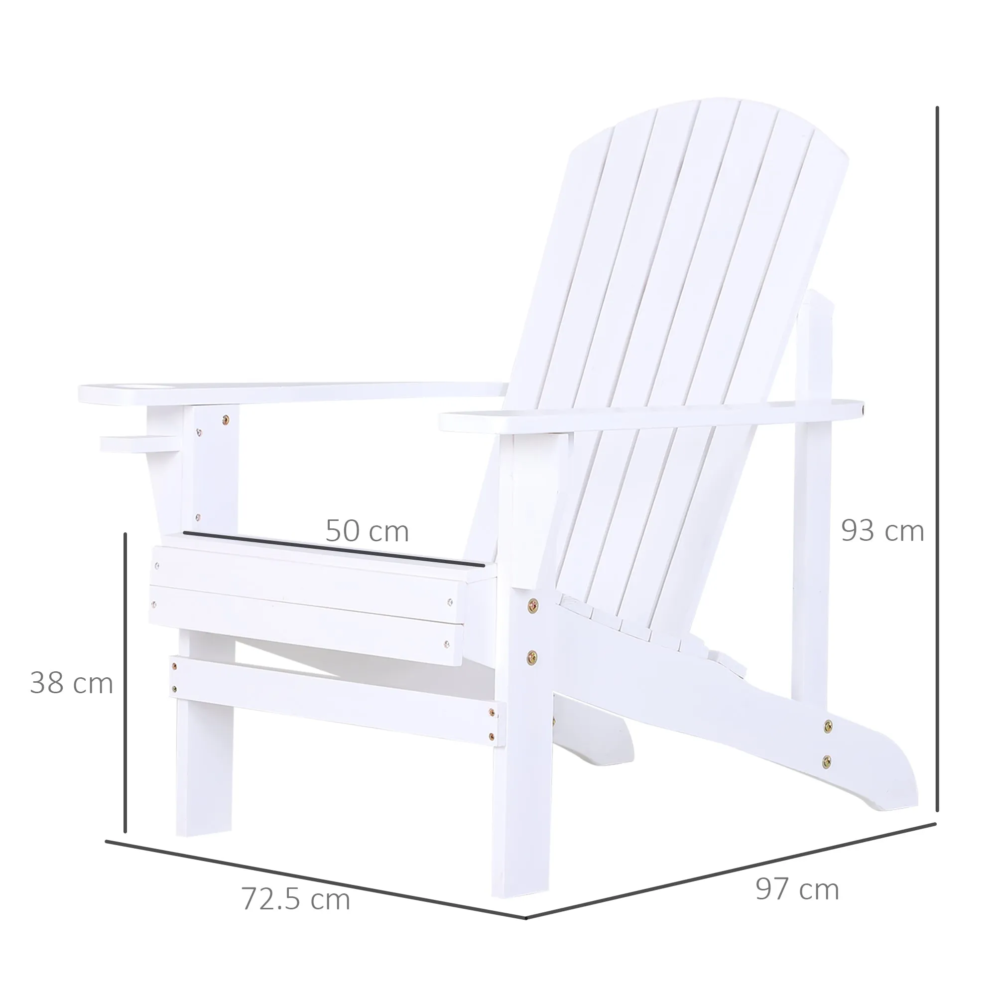 Outsunny White Wood Adirondack Garden Chair with Cup Holder, Waterproof and Mildew-Proof, 97x72.5x93cm - Image 3