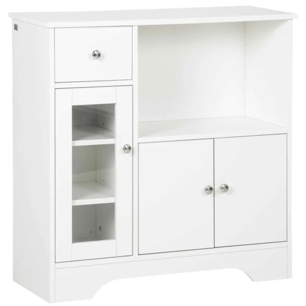 HOMCOM Sideboard Buffet with Open Compartment, Drawer, 3 Shelves and 2-Door Cabinet, Wooden, 80x30x82 cm, White