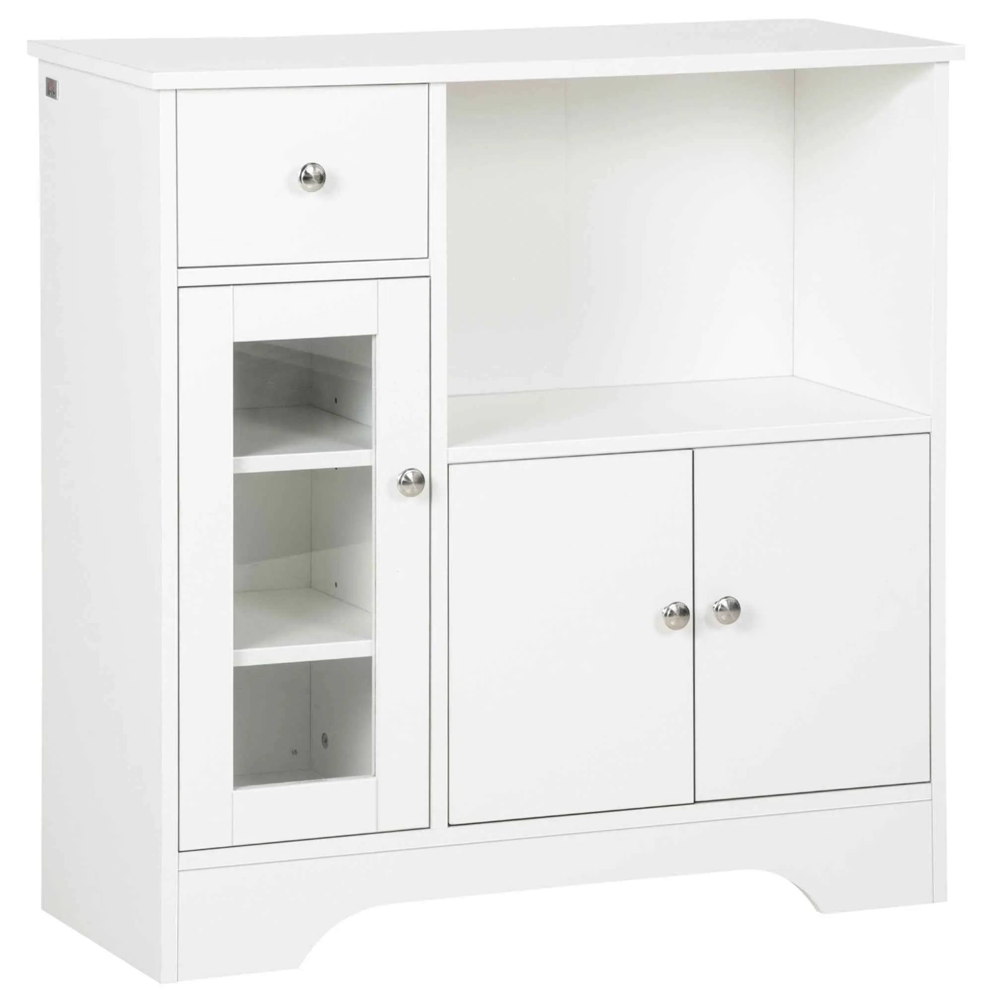 HOMCOM Sideboard Buffet with Open Compartment, Drawer, 3 Shelves and 2-Door Cabinet, Wooden, 80x30x82 cm, White