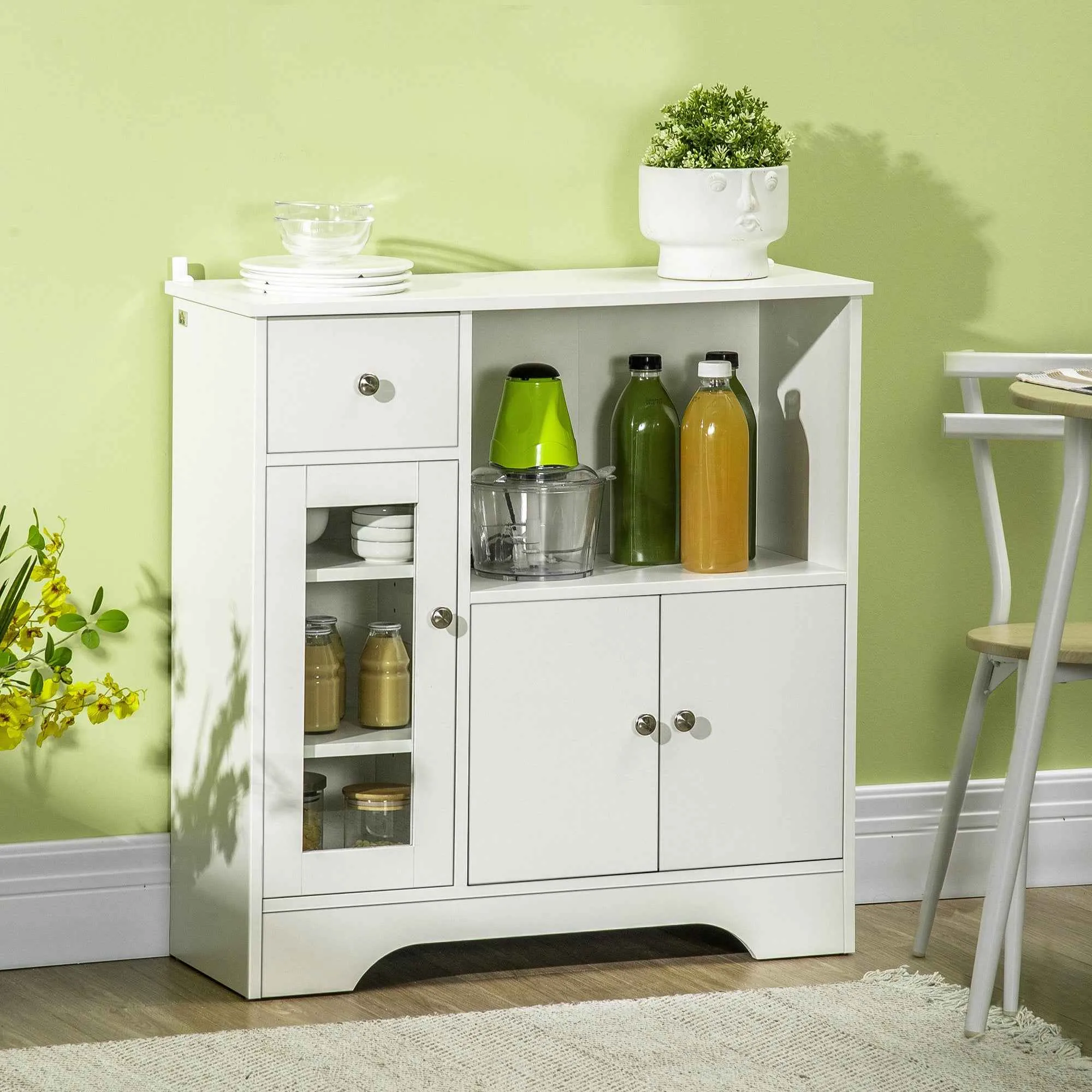 HOMCOM Sideboard Buffet with Open Compartment, Drawer, 3 Shelves and 2-Door Cabinet, Wooden, 80x30x82 cm, White - Image 2